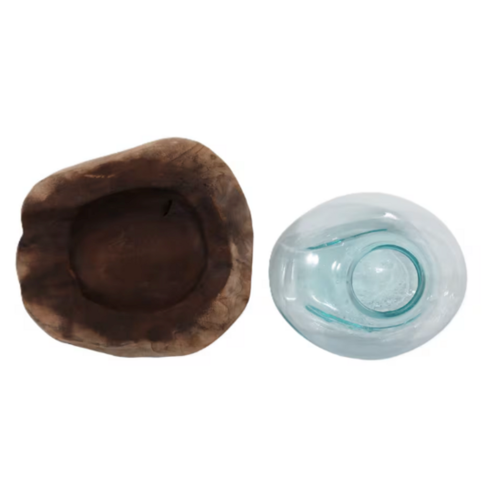 Outside The Box 12" Natural Teak Wood & Glass Cover Centerpiece