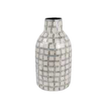 Outside The Box 15" Ivory Multicolor Capiz Plaid Vase