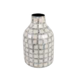 Outside The Box 12" Ivory Multicolor Capiz Plaid Vase