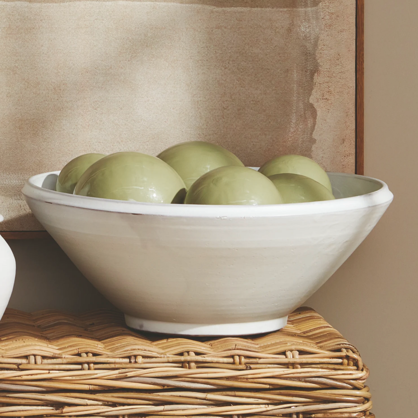 Outside The Box 19" Mirela Matte White Hand Crafted Terracotta Round Bowl