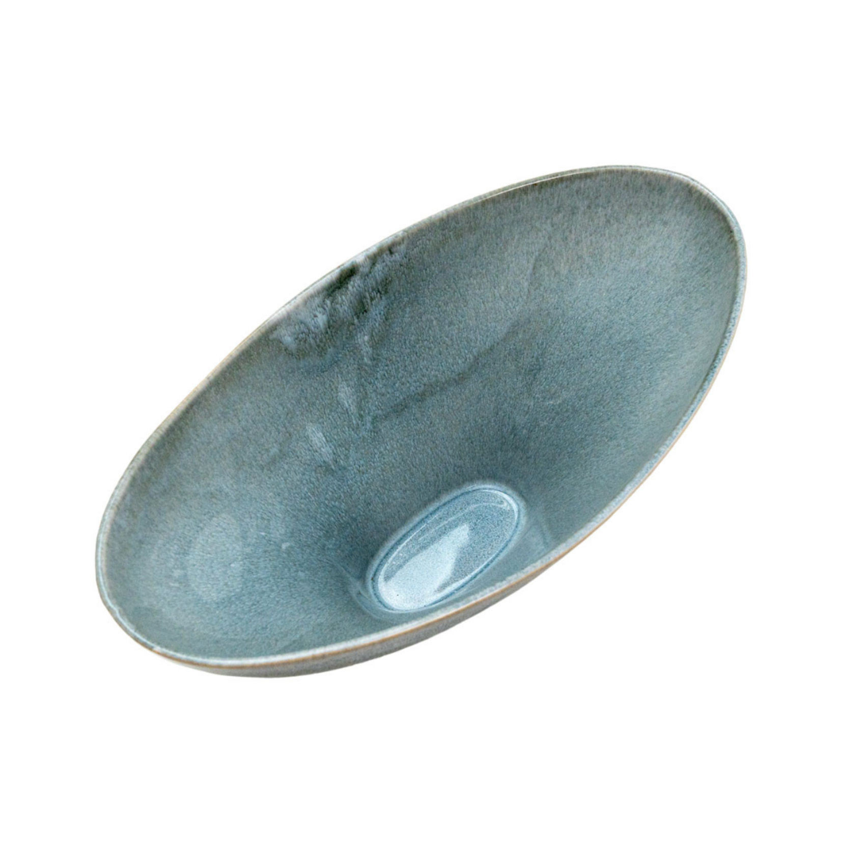 Outside The Box 7" Alarine Blue & Gray Stoneware Oval Vase / Bowl