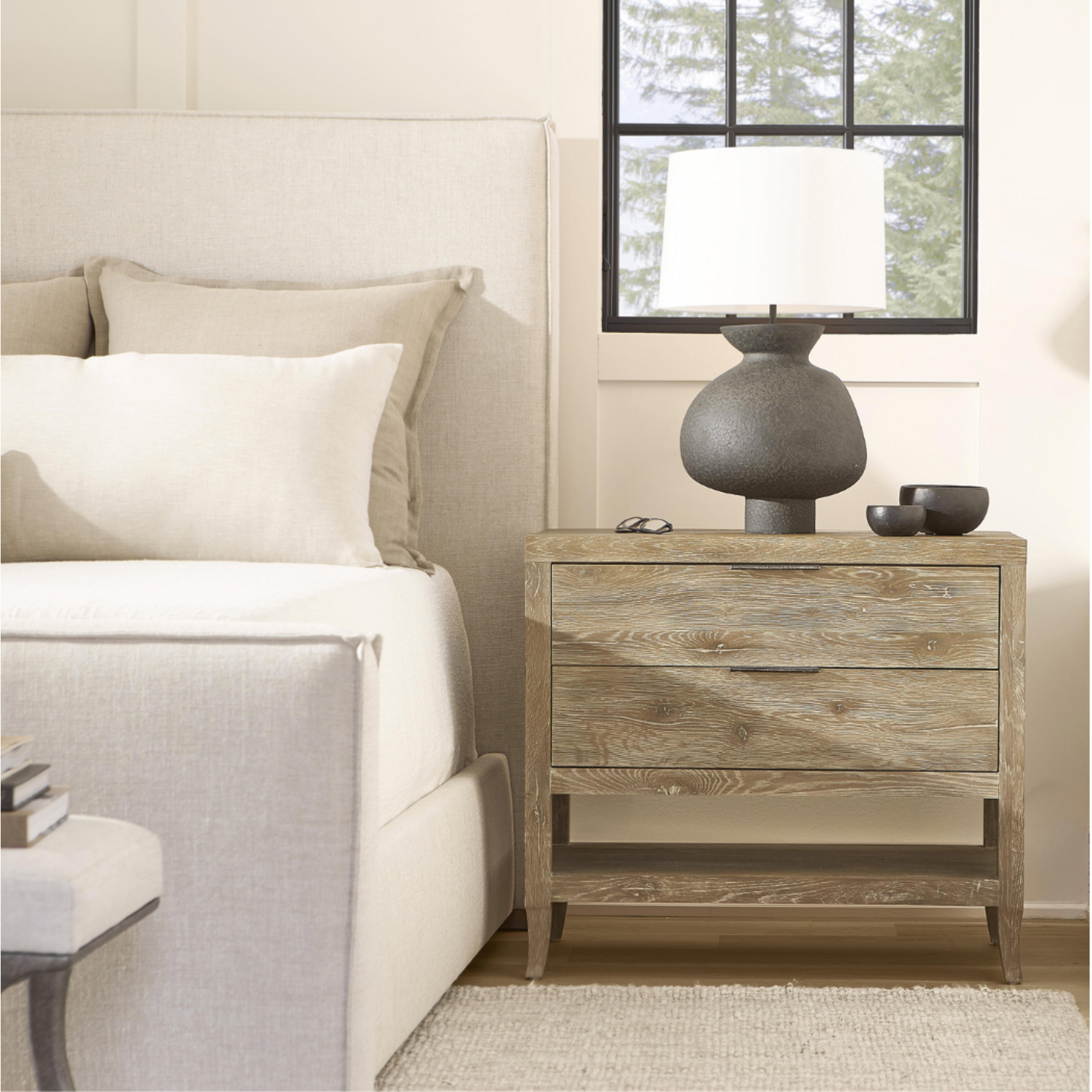 Outside The Box 34x19x30 Tribeca White Oak 2 Drawer Soft-Close USB Port Nightstand