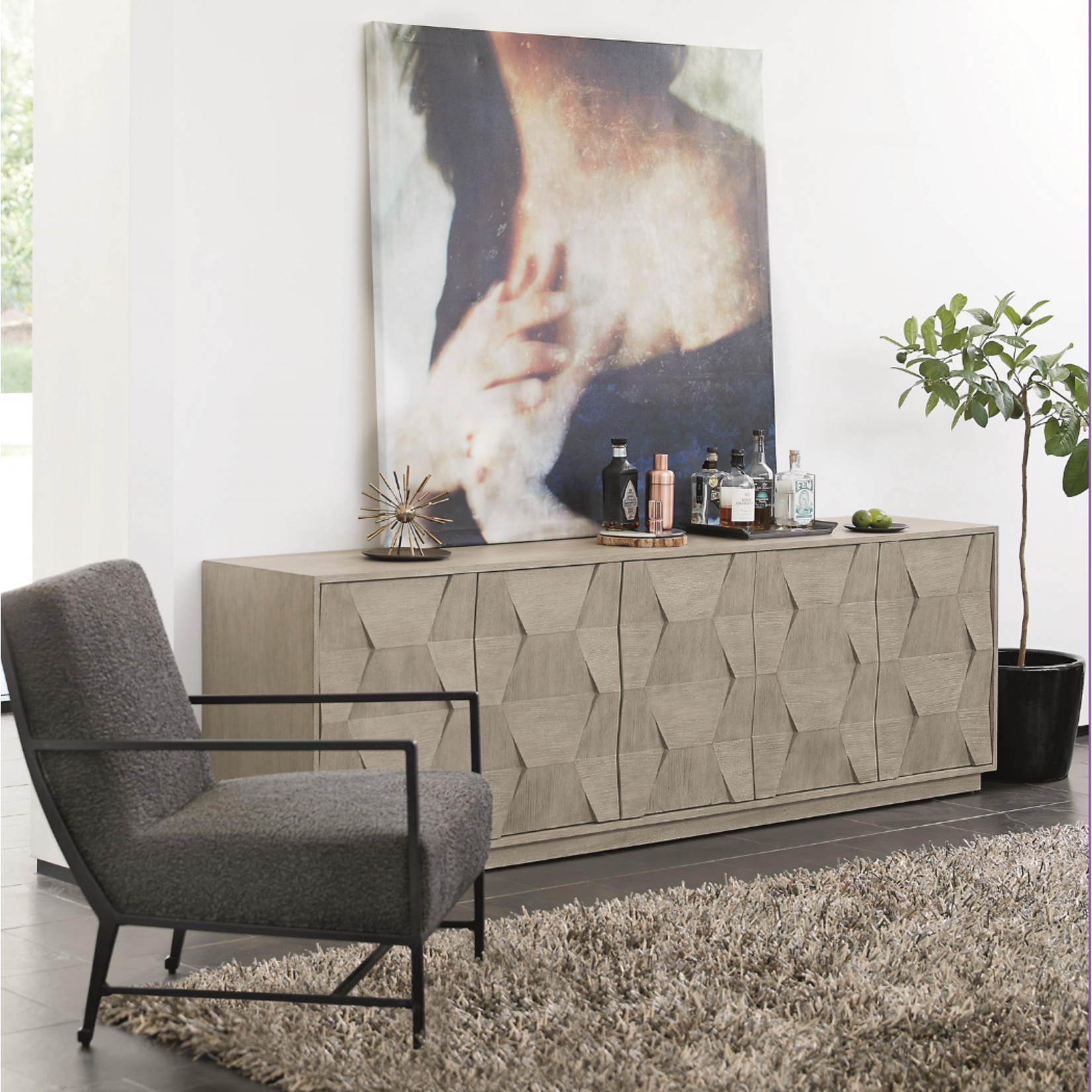 Outside The Box 92x19x30 Linea Cerused Oak 5 Door Credenza / Entertainment Console