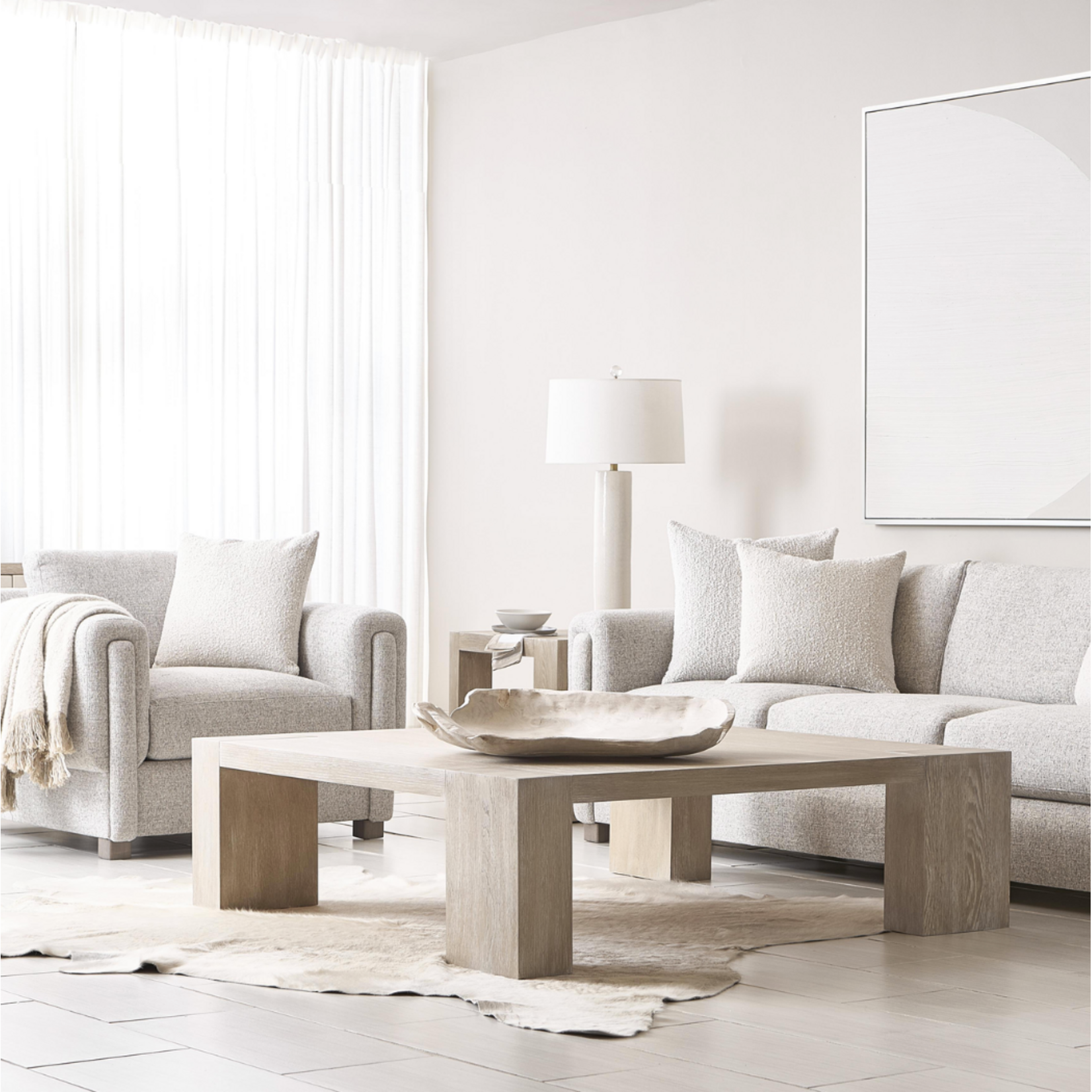 Outside The Box 54x54 Darsa White Washed Oak Square Cocktail Table