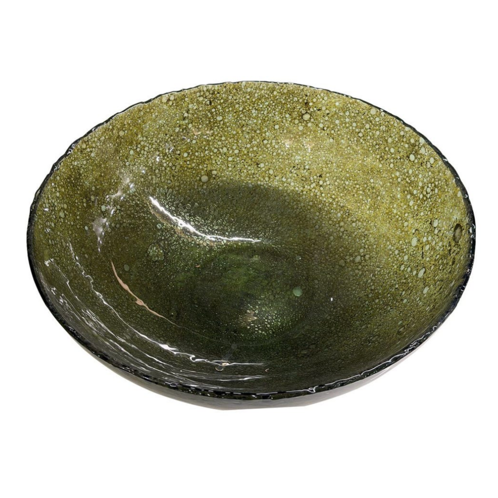 Outside The Box 16" Veridian Green Shimmer Hand Blown Glass Bowl