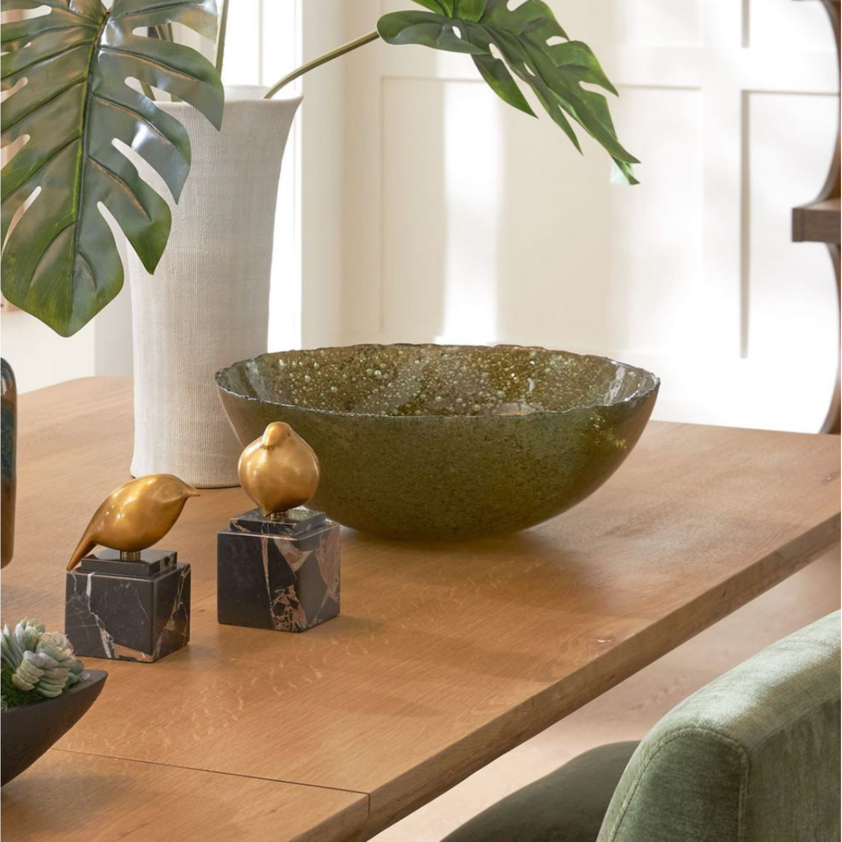 Outside The Box 16" Veridian Green Shimmer Hand Blown Glass Bowl