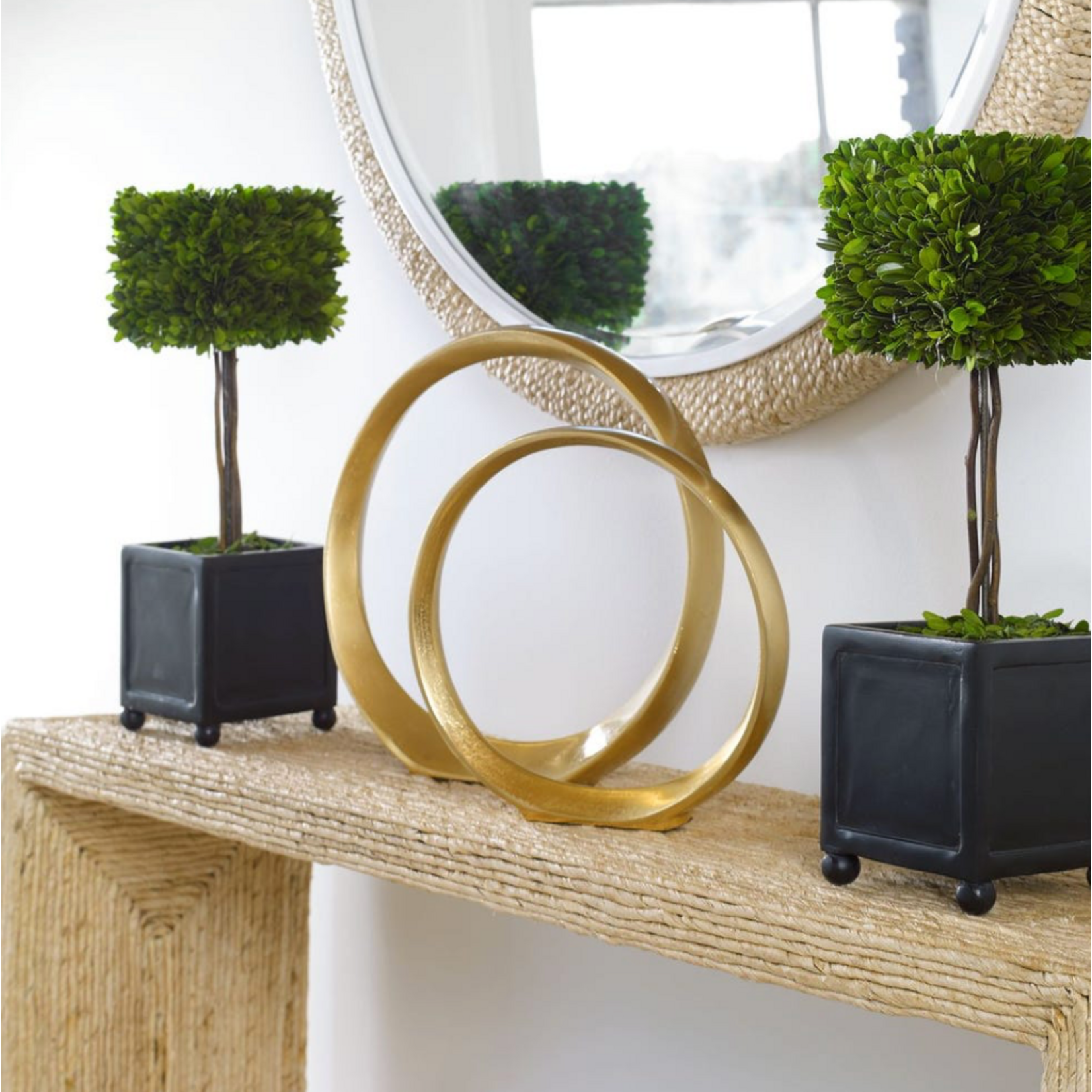 Outside The Box 14" & 12" Set Of 2 Set Of 2 Jimena  Antique Gold Aluminum Ring Sculpture