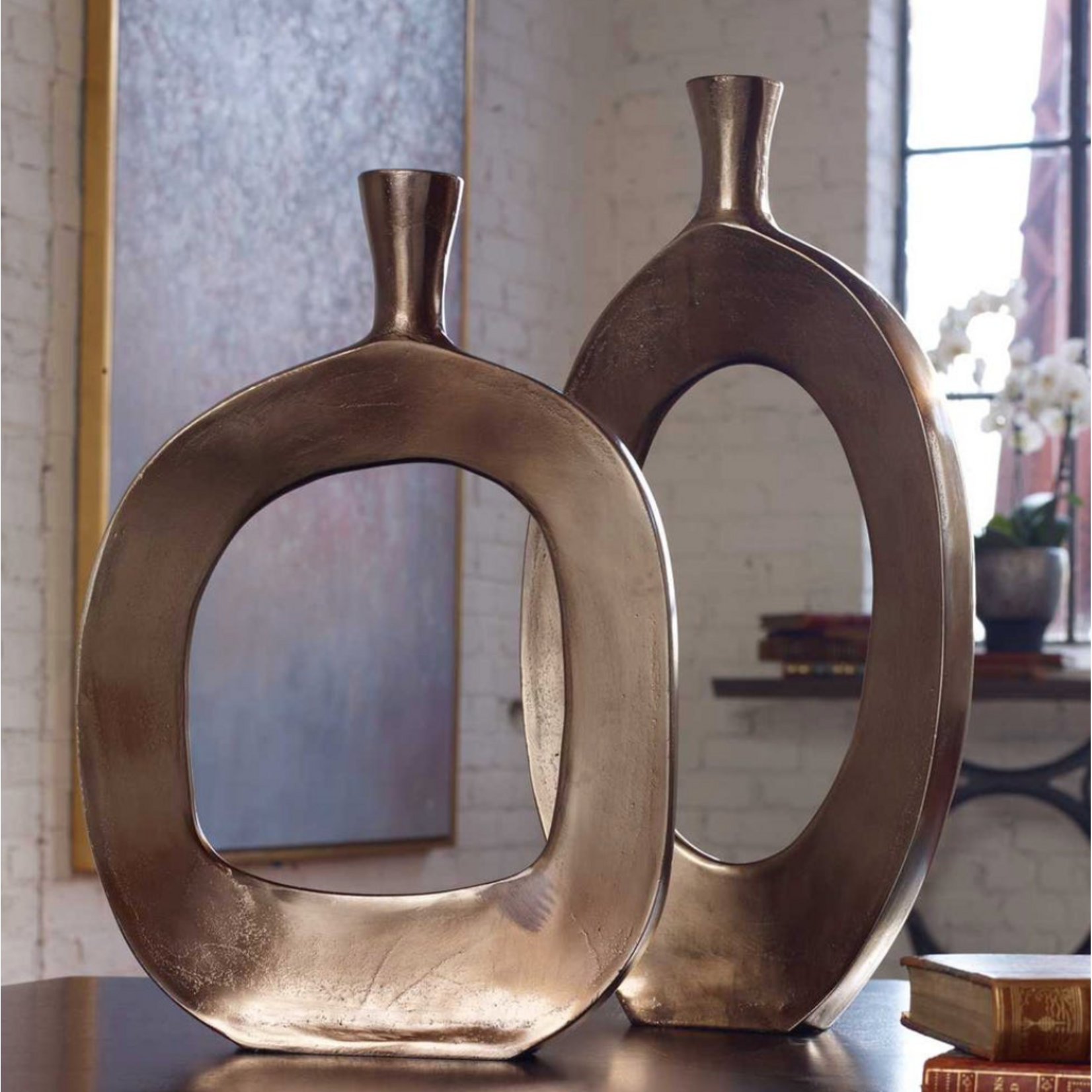 Outside The Box 22" & 18" Set Of 2 Kyler Hand Crafted Cast Aluminum Vases