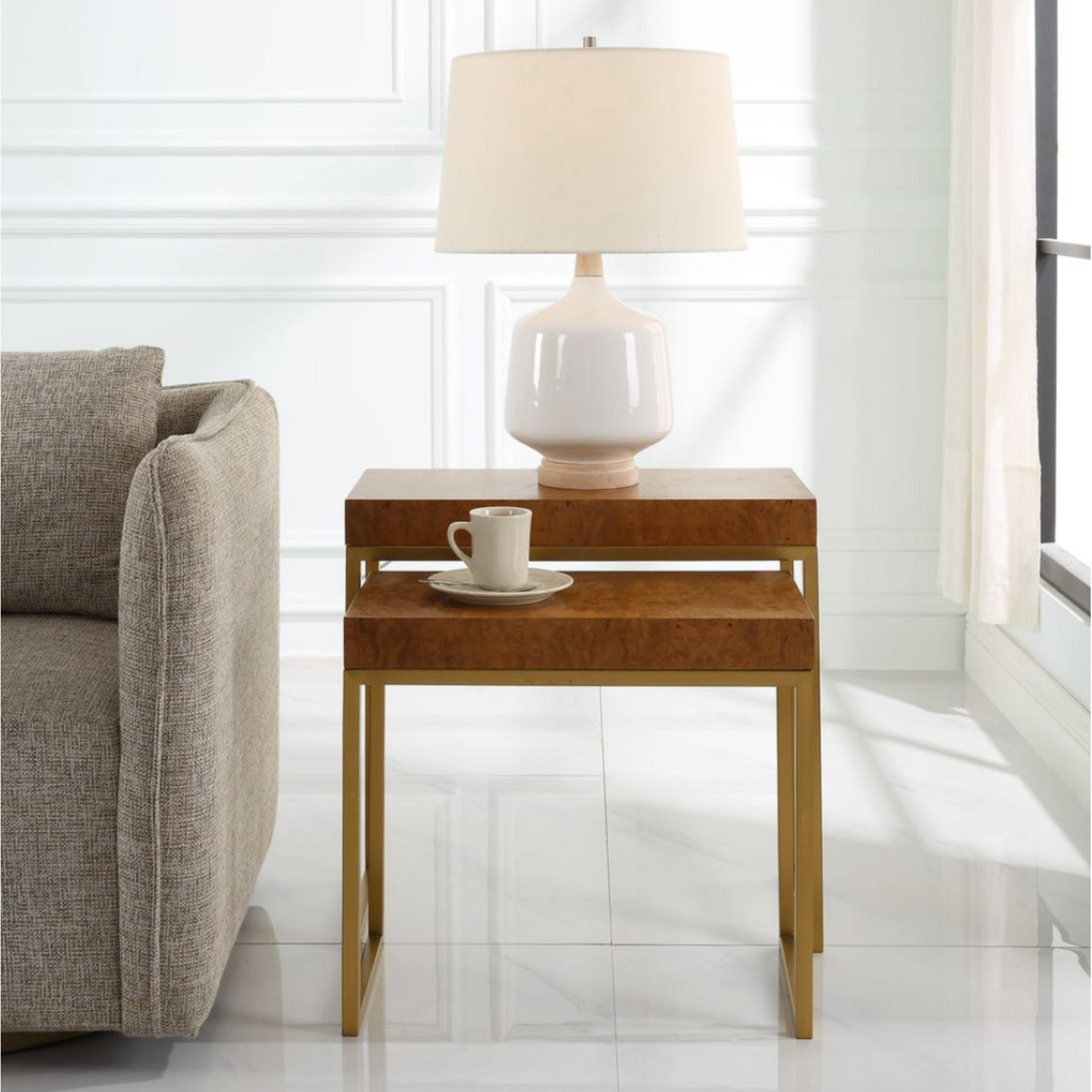 Outside The Box Burl-Esque Mappa & Brass Stainless Steel Nesting Tables