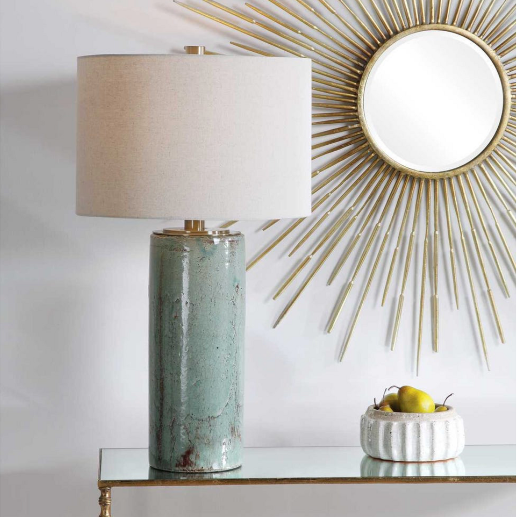 Outside The Box 33" Uttermost Callais Aqua Blue Ceramic Glaze Table Lamp