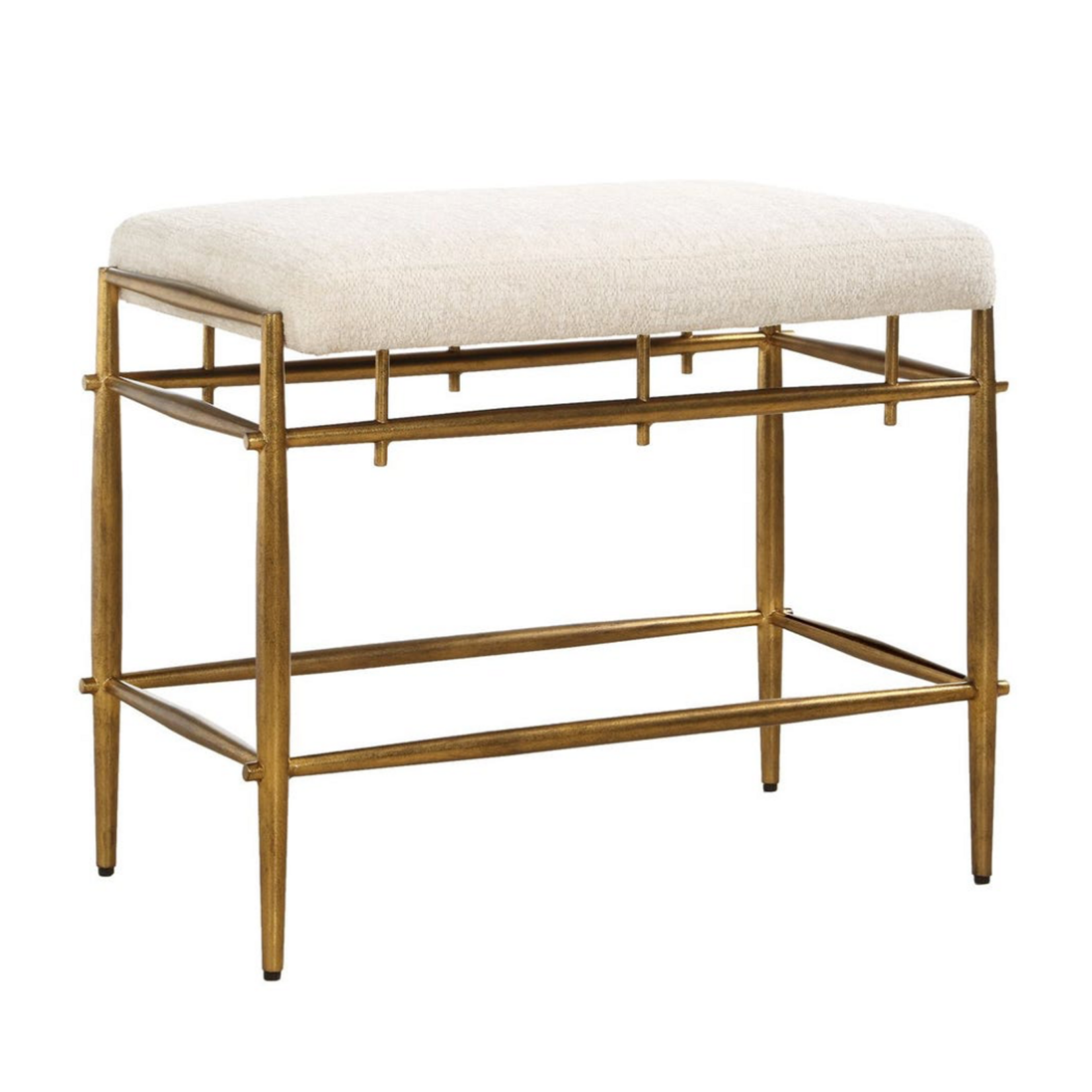Outside The Box 26x15x21 Karleen Ivory Chenille Performance Fabric& Antique Brass Bench