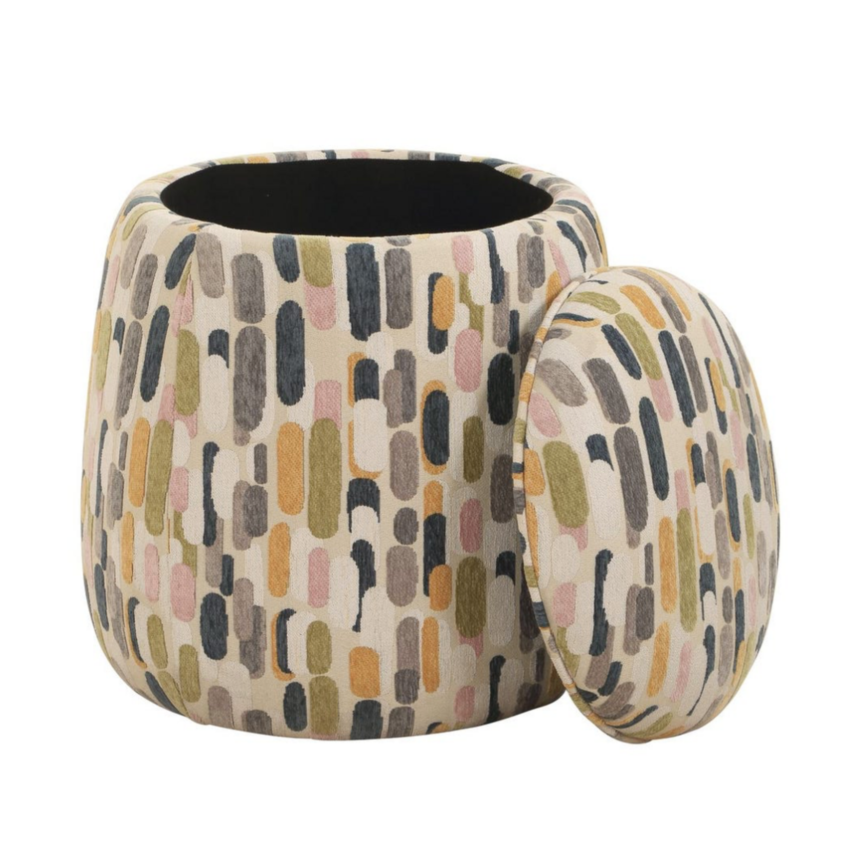 Outside The Box 19x20 Arem Neutral Tones 100% Poly Performance Round Storage Ottoman