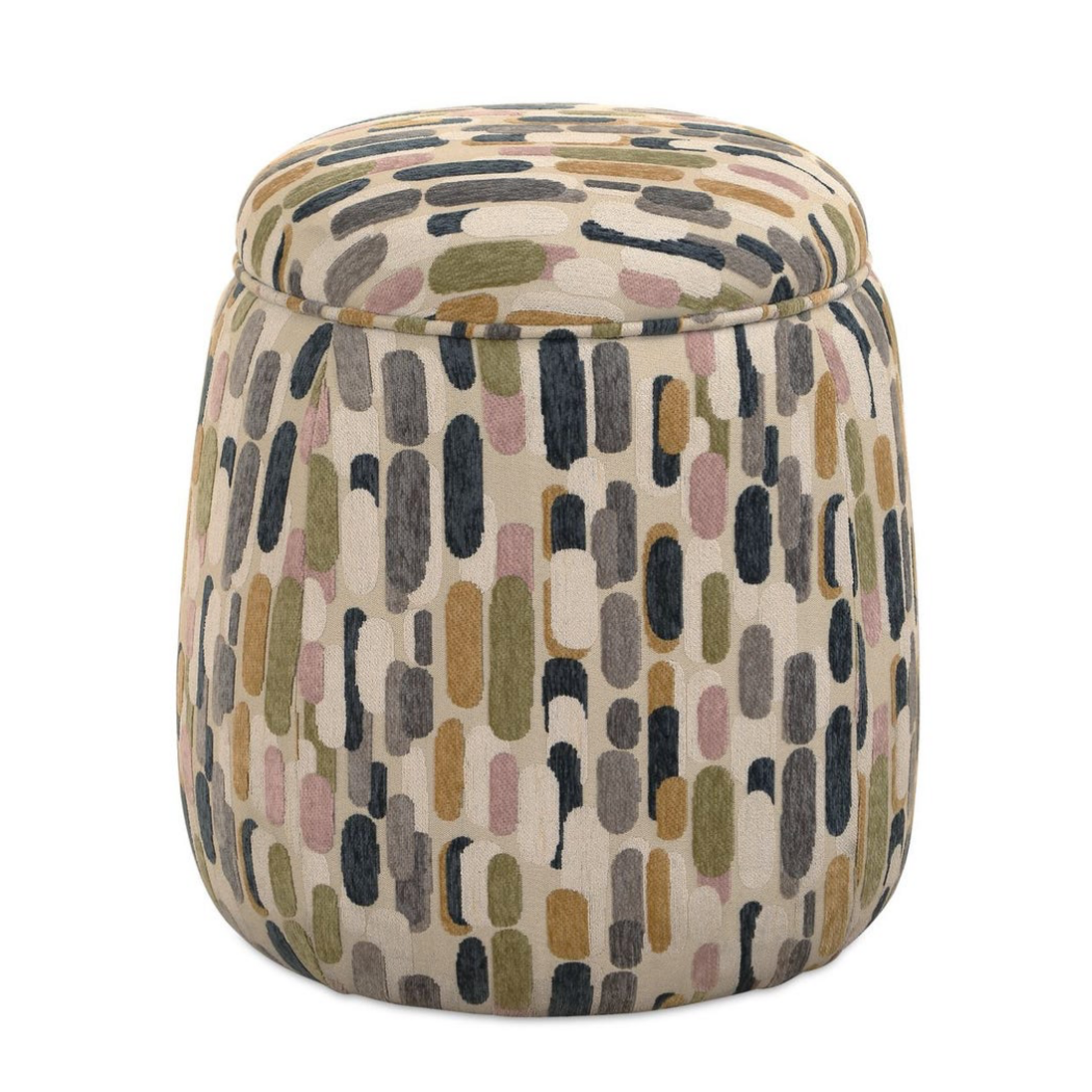 Outside The Box 19x20 Arem Neutral Tones 100% Poly Performance Round Storage Ottoman