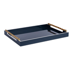 Outside The Box 24x18 Coco Cay Lacquered Tray W / Bamboo Handle In Indigo Blue