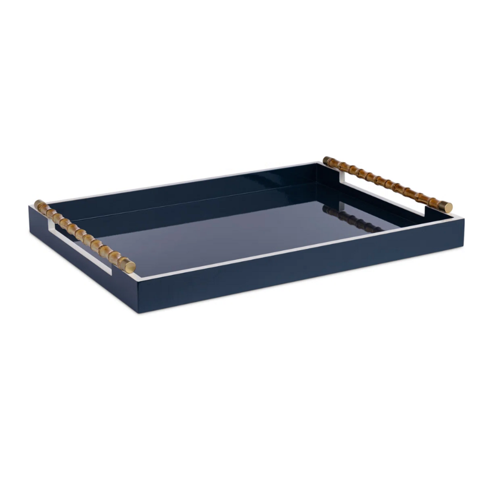 Outside The Box 24x18 Coco Cay Lacquered Tray W / Bamboo Handle In Indigo Blue