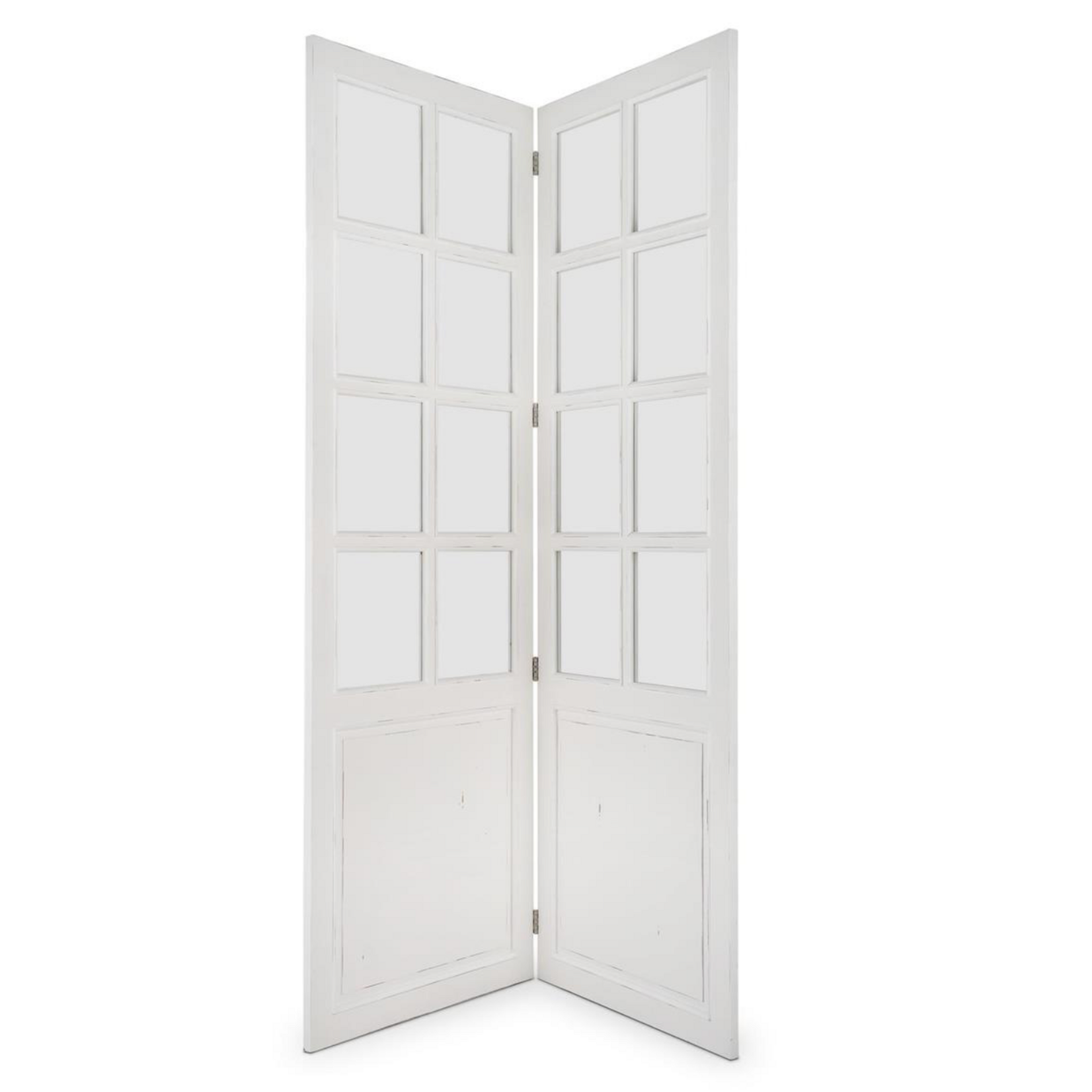Outside The Box 115x82 Franklin Solid Mahogany Wood Room Divider W / Glass In White Harvest - WHD