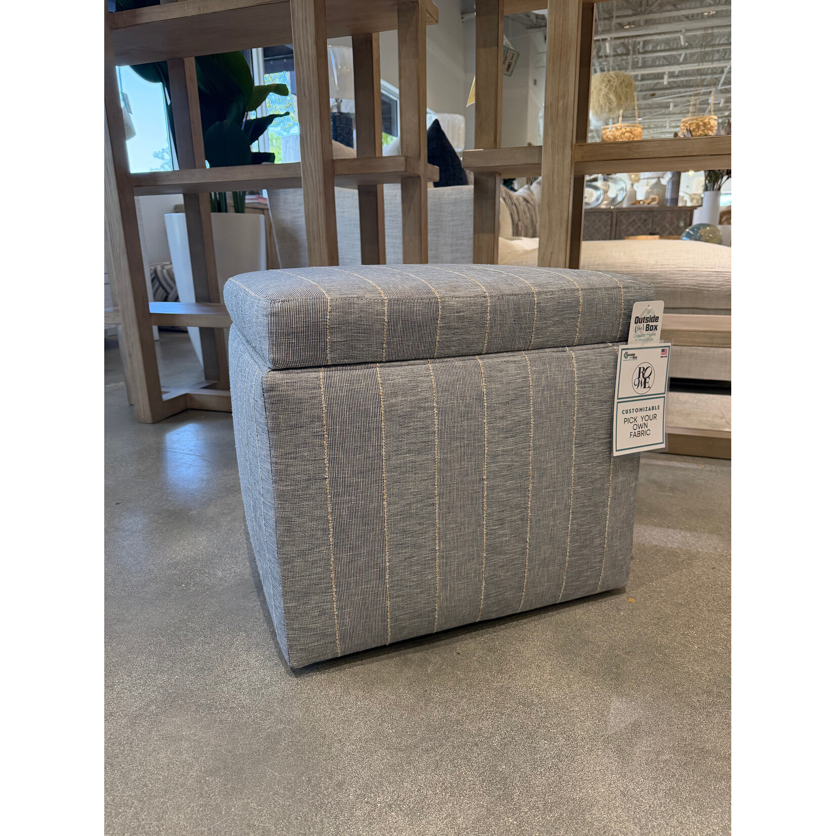 Outside The Box 22x20x20 Remy Blue W / Stripe Kid Proof Performance Upholstered Rectangular Storage Ottoman RA251-52 (AA)