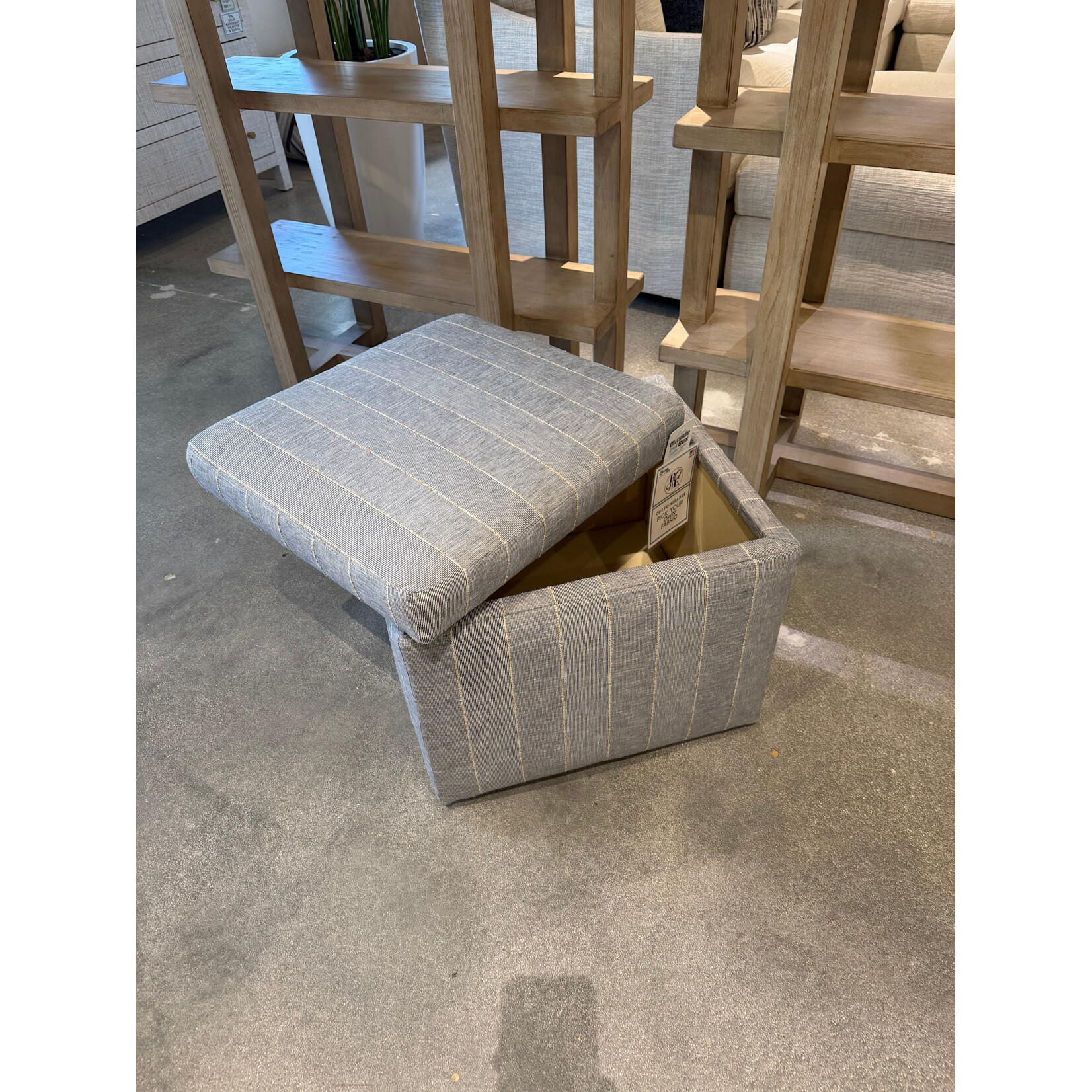 Outside The Box 22x20x20 Remy Blue W / Stripe Kid Proof Performance Upholstered Rectangular Storage Ottoman RA251-52 (AA)