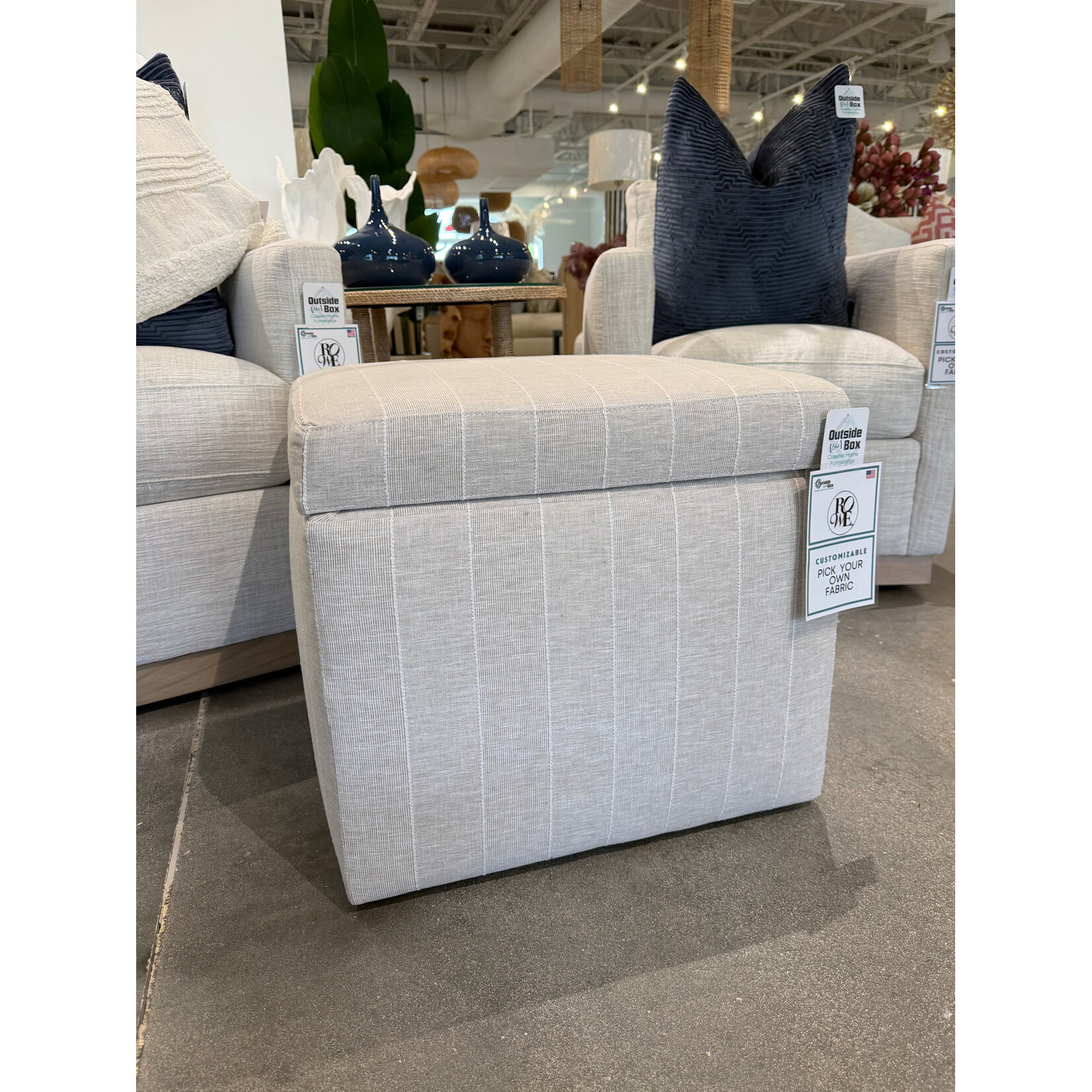 Outside The Box 22x20x20 Remy  Natural W / Stripe Kid Proof Performance Upholstered Rectangular Storage Ottoman RA251-19 (AA)