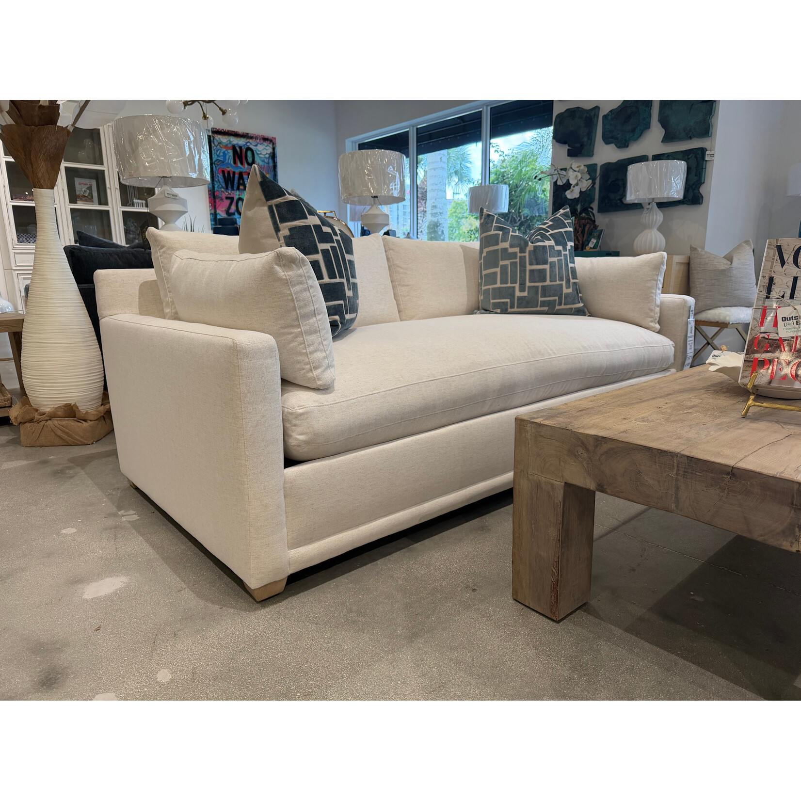 Outside The Box 100" Sylvie 44" Deep Nomad Snow Kid Proof Crypton Performance Bliss Bench Upholstered Sofa  102CR-19 (AA)