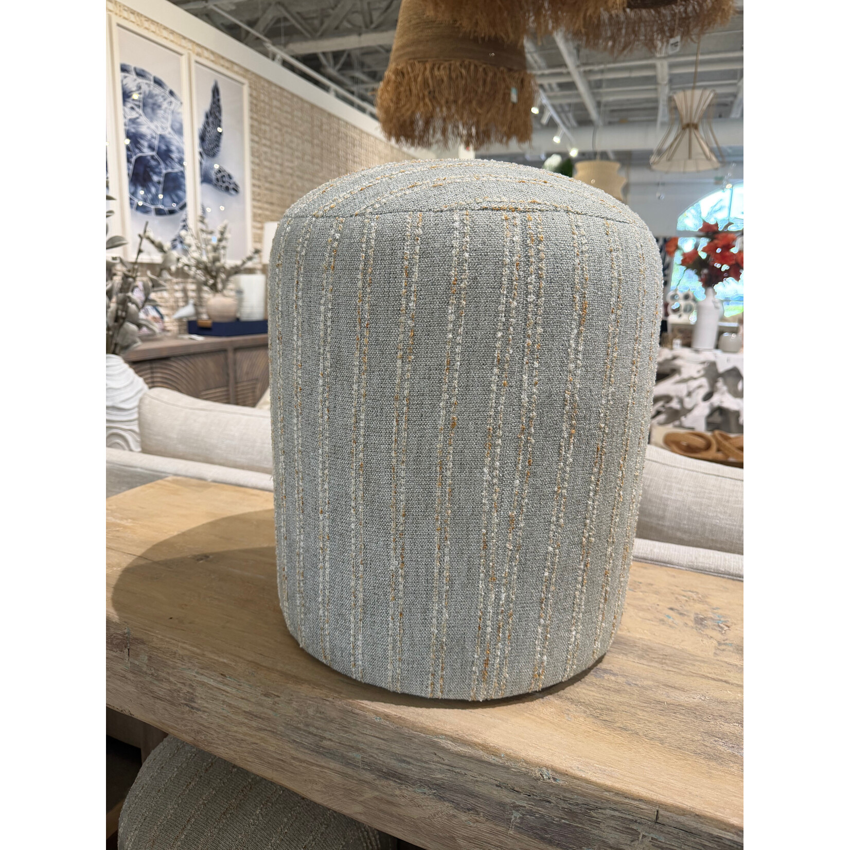 Outside The Box 17x19 Cleo Seafoam Boucle Poly Performance Upholstered Round Pouf Ottoman 34521-49 (CC)
