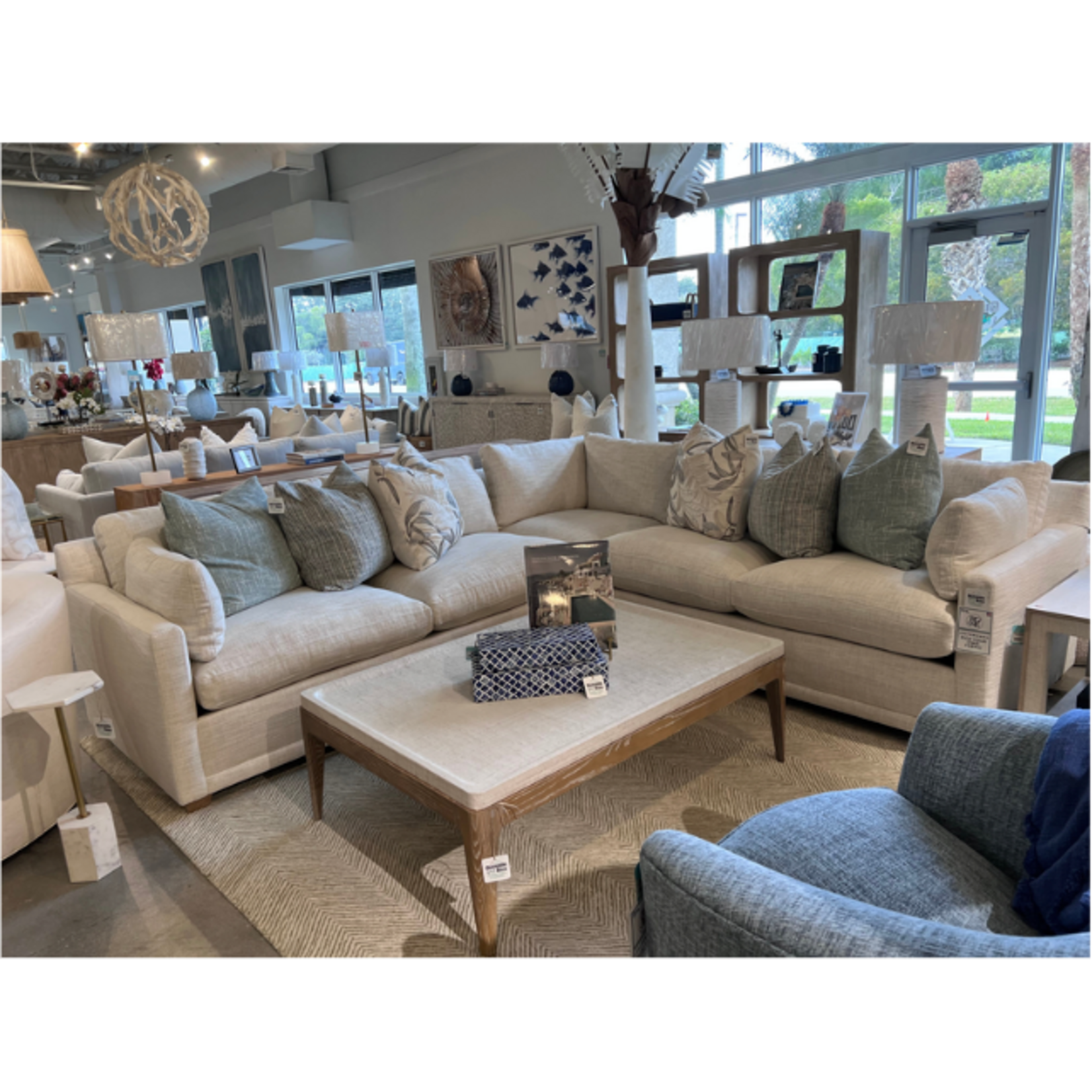 Outside The Box 123" Right x 116" Left Sylvie Bone White Kid Proof Performance Upholstered Cloud L-Shape Sectional BU104-43 (AA)