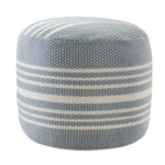 Outside The Box 20x20 Blue & White Poly Hand Made Round Ottoman / Pouf - 34016-BLU