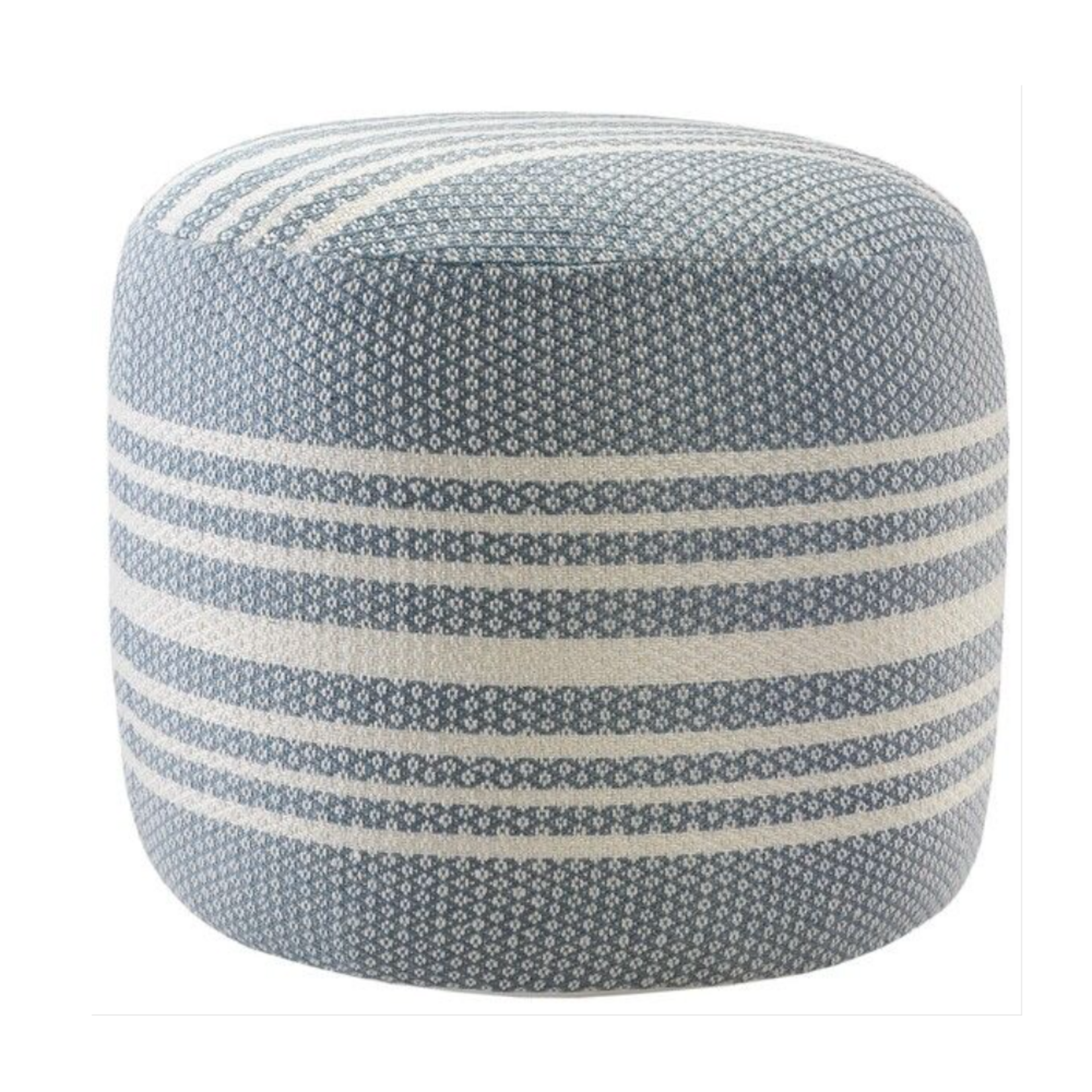 Outside The Box 20x20 Blue & White Poly Hand Made Round Ottoman / Pouf - 34016-BLU