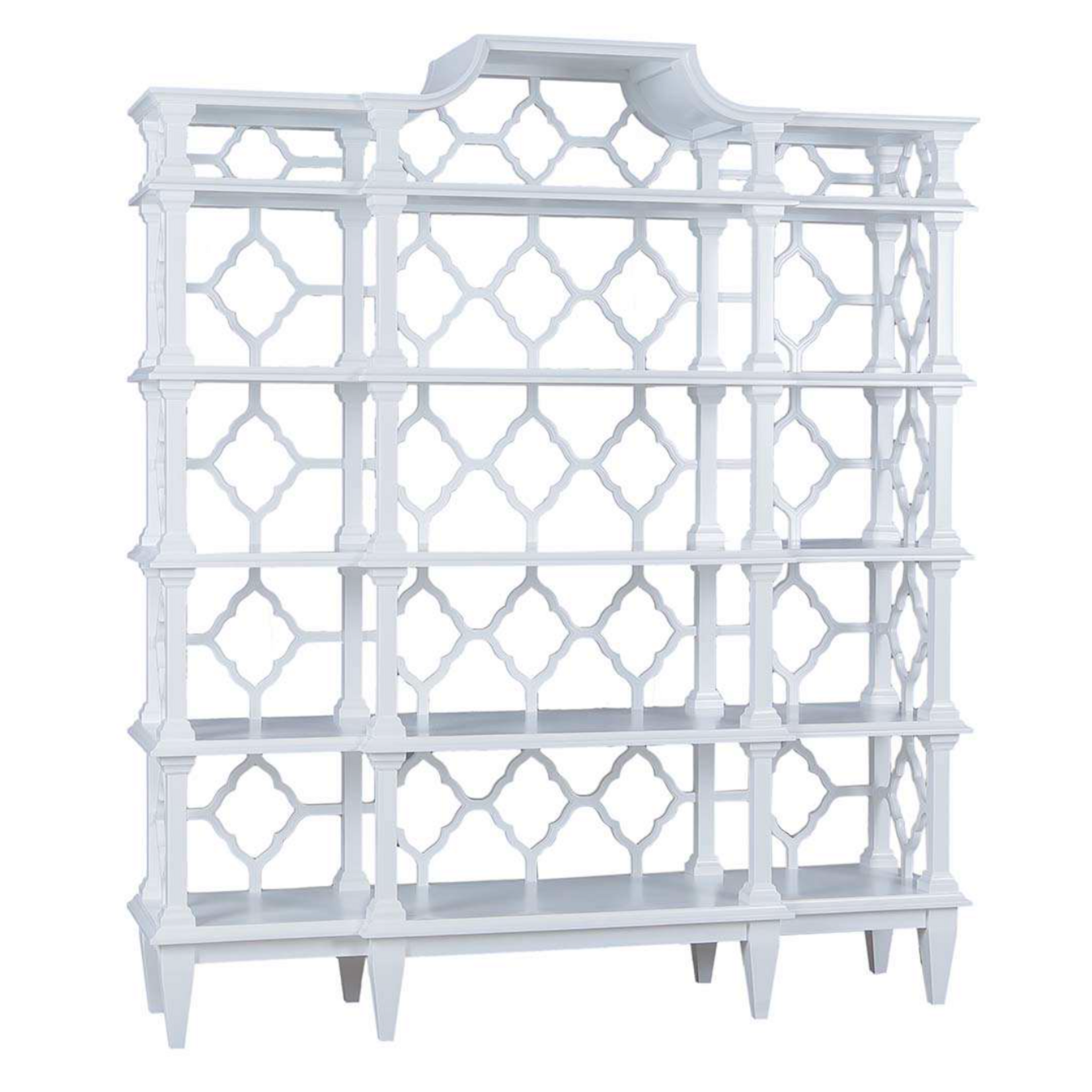 Outside The Box 72x19x84 Chinois Solid Mahogany Open Bookcase In Architectural White - HRW