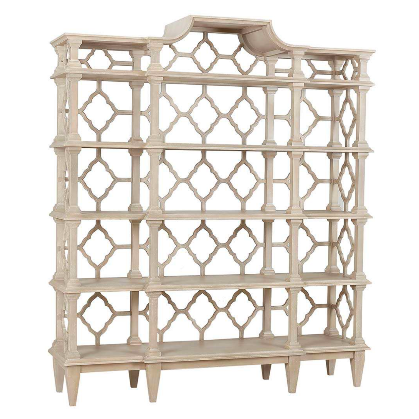 Outside The Box 72x19x84 Chinois Solid Mahogany Open Bookcase In Sandbar -SNB