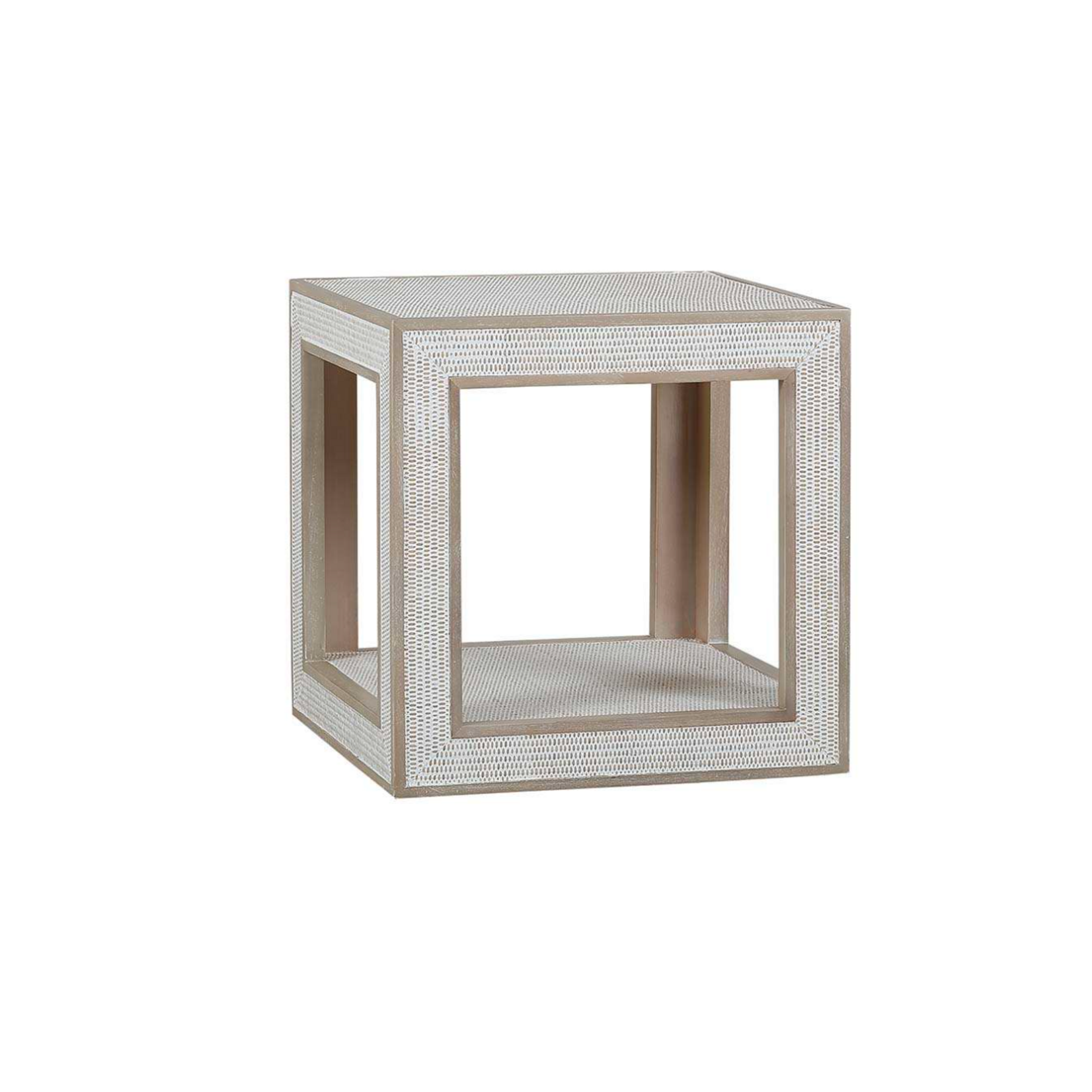 Outside The Box 24x24 Finsbury White Washed Rattan & Solid Mahogany Square Side Table In Sandbar SNB / RWWS