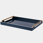 Outside The Box 24x18 Coco Cay Lacquered Tray W / Bamboo Handle In Indigo Blue