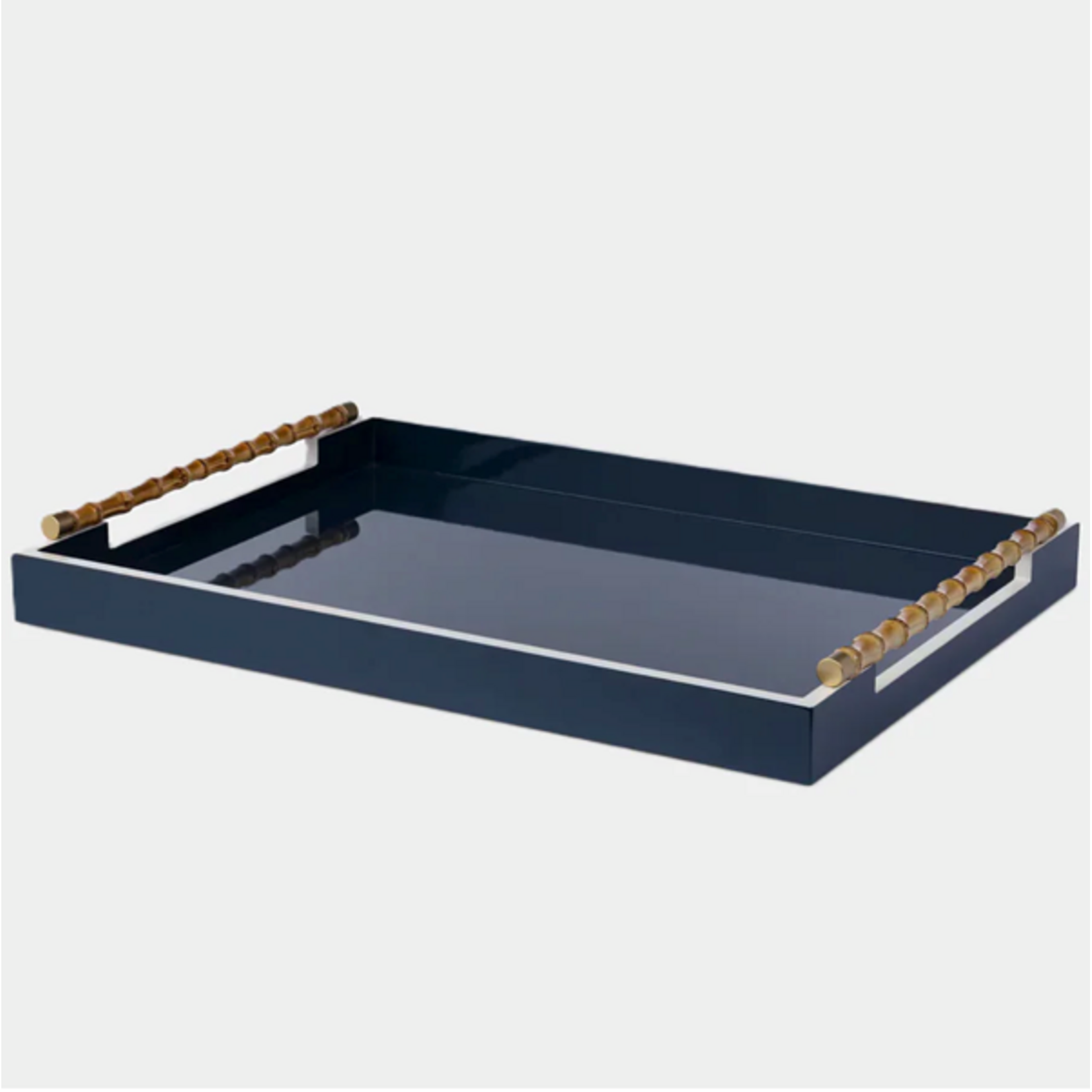 Outside The Box 24x18 Coco Cay Lacquered Tray W / Bamboo Handle In Indigo Blue