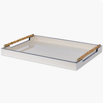 Outside The Box 24x18 Coco Cay Lacquered Tray W / Bamboo Handle In Silk Linen