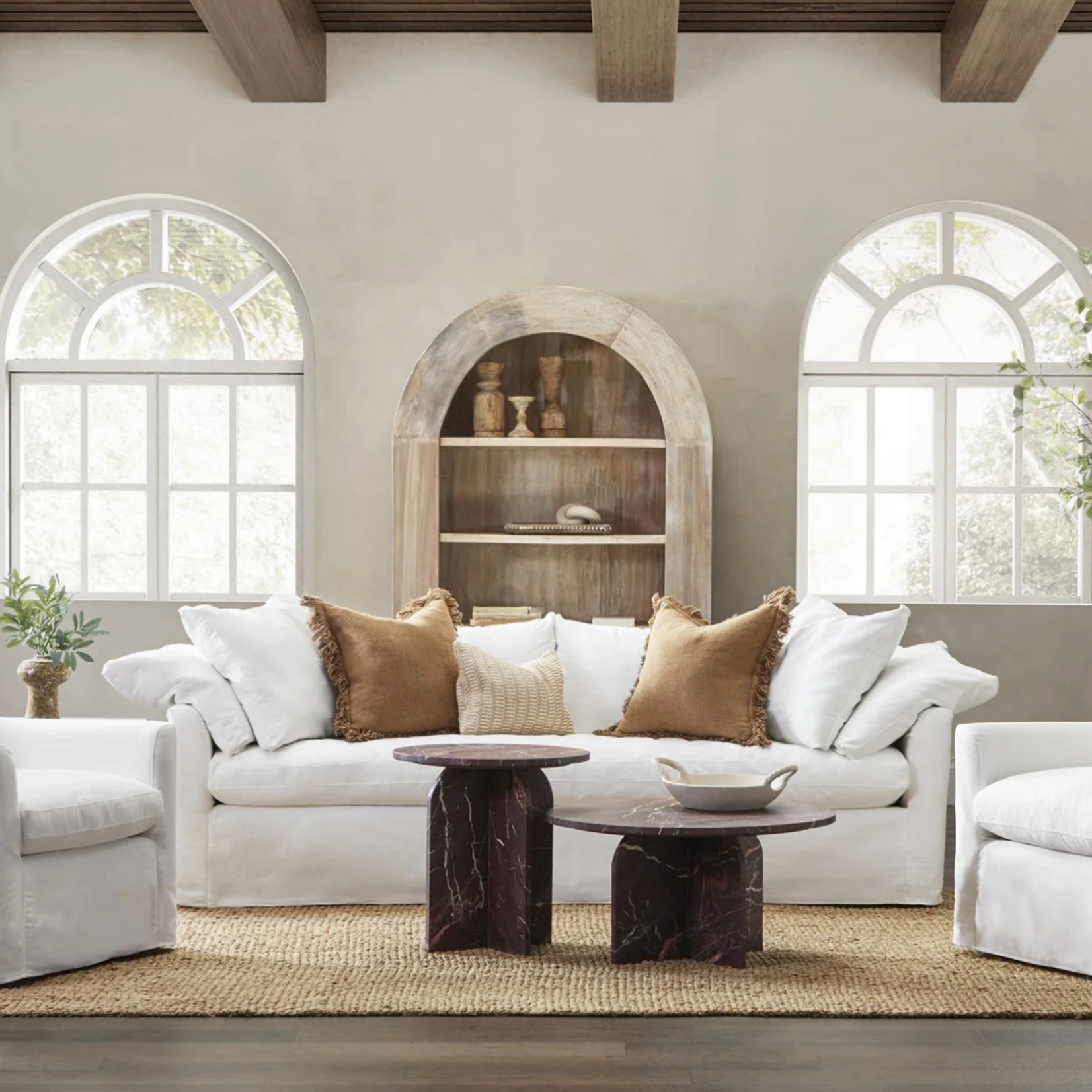 Outside The Box 82x15x43 Gizelle Bleached Reclaimed Wood Open Arch Bookcase