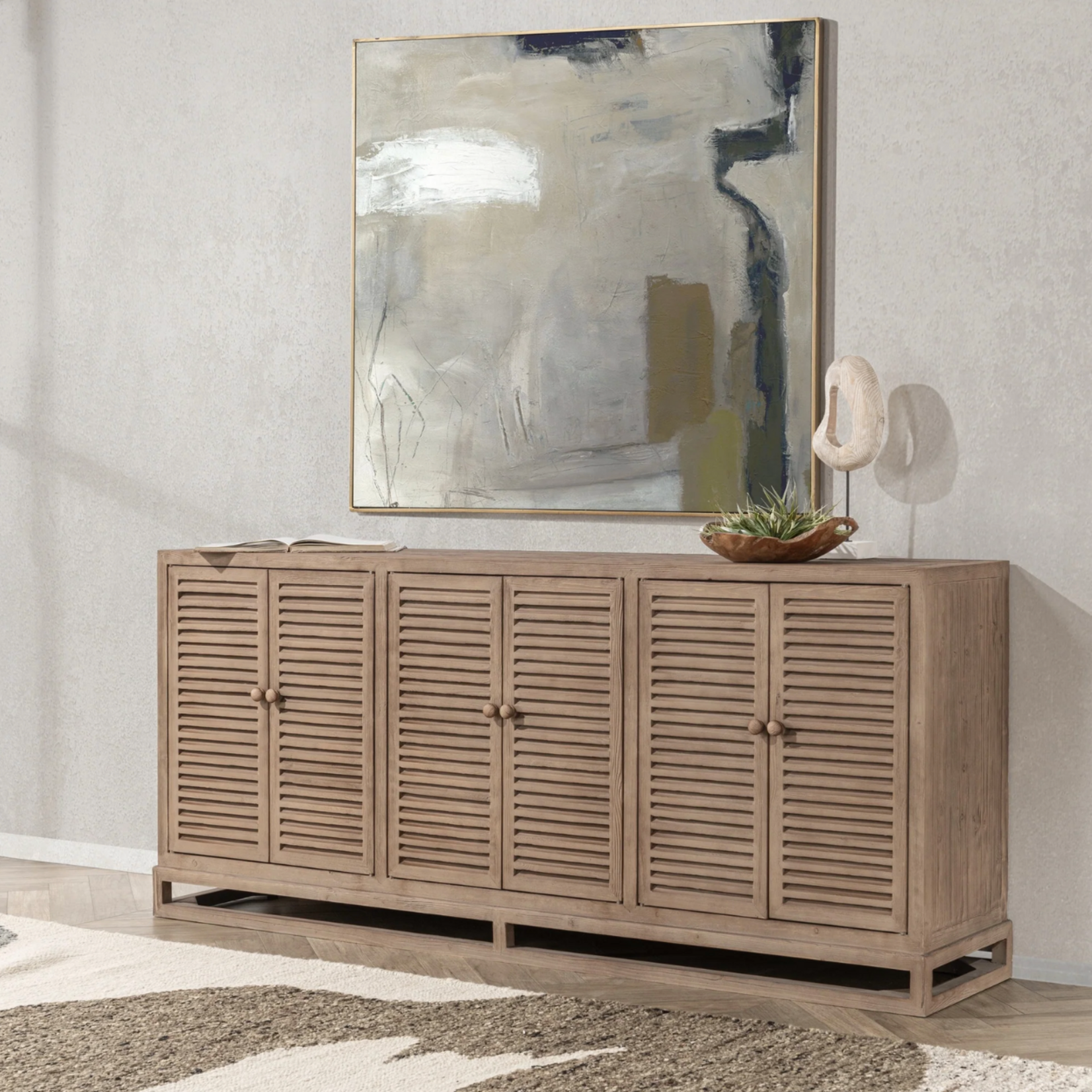 Outside The Box 81x18x38 Jolen Distressed Brown Reclaimed Pine 6 Door Server / Console