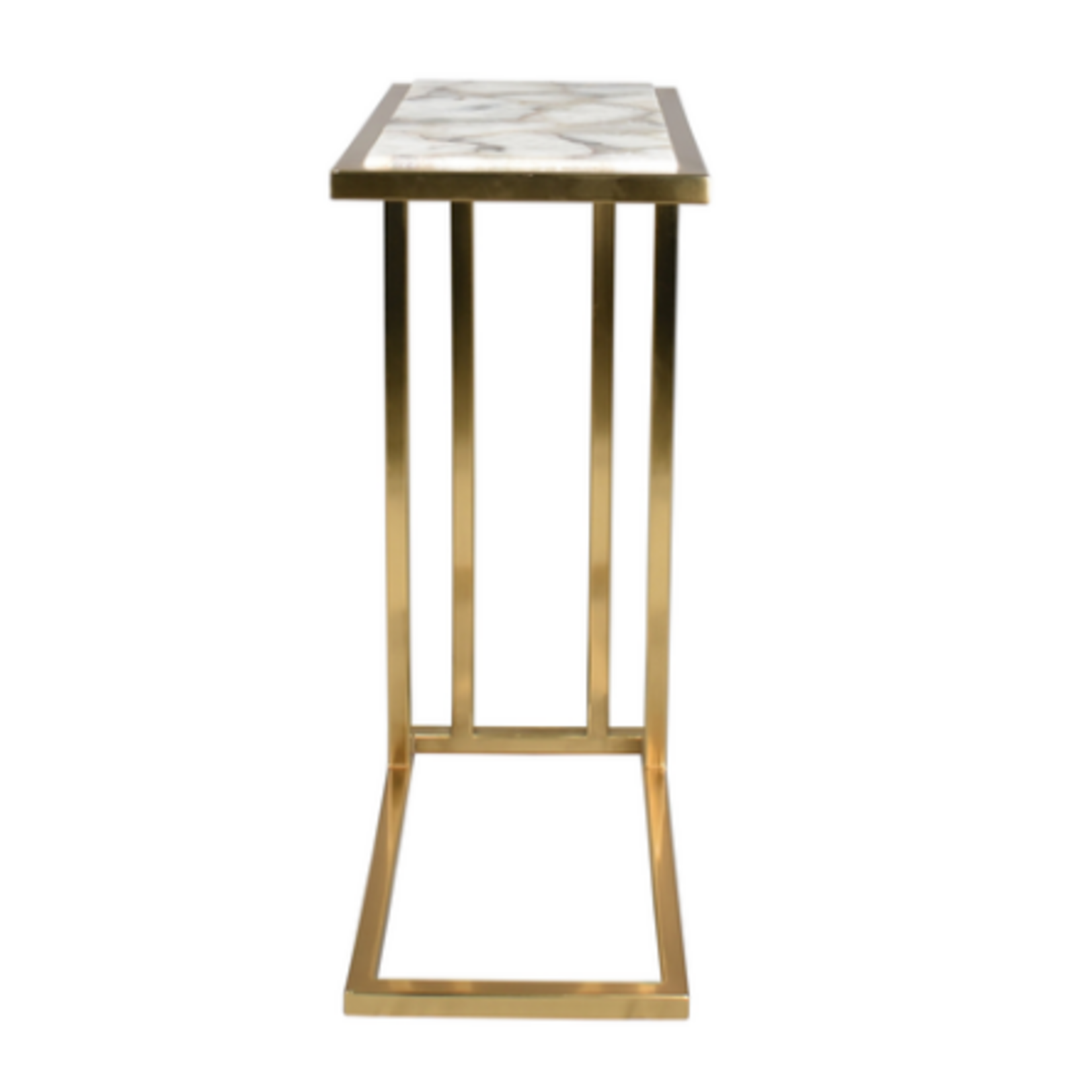 Outside The Box 9x17x24 Antique Gold & White Agate Cocktail / Side Table