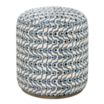 17x18 Cass Steel Blue & White & Solid Wood Base Ottoman