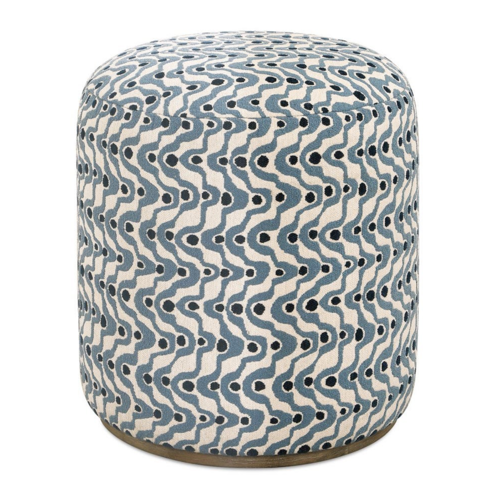 17x18 Cass Steel Blue & White & Solid Wood Base Ottoman