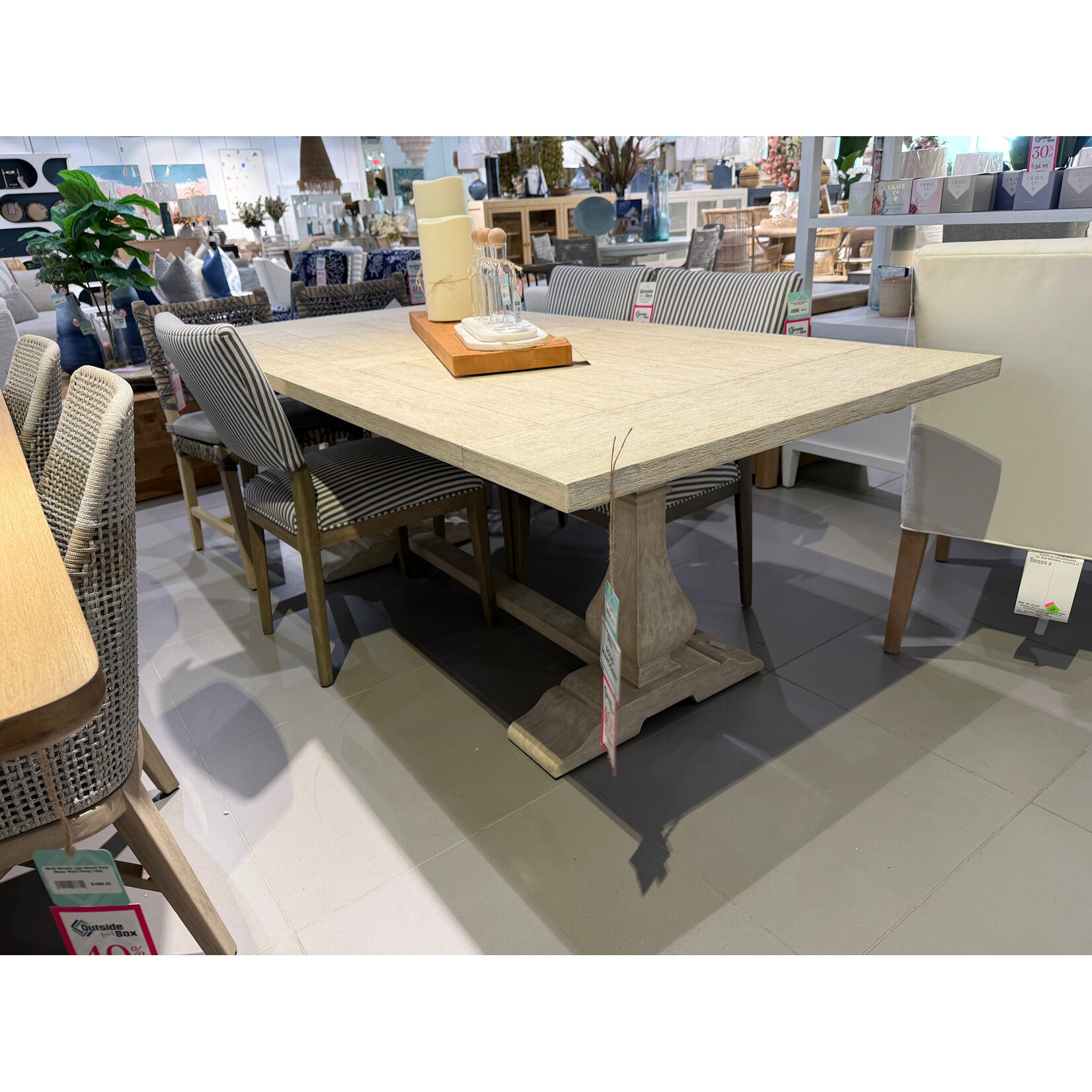 Outside The Box 84x40 Trestle Solid Mahogany Dining Table In Rugged Dune White - RDW