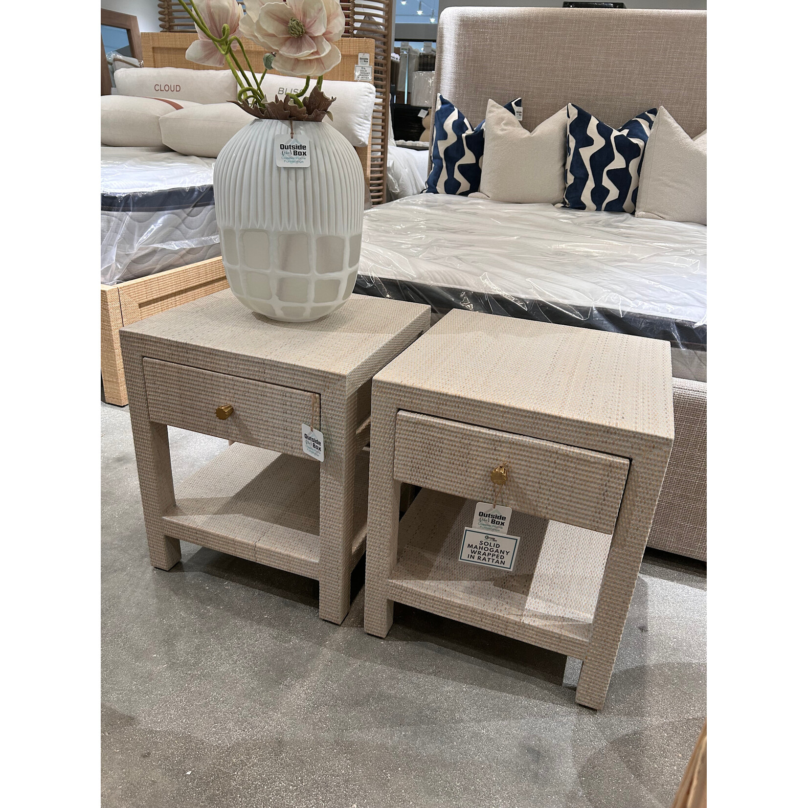 Outside The Box 20x20x24 Set Of 2 Kagu Mahogany 1 Drawer Nightstand Rattan In White - RT01