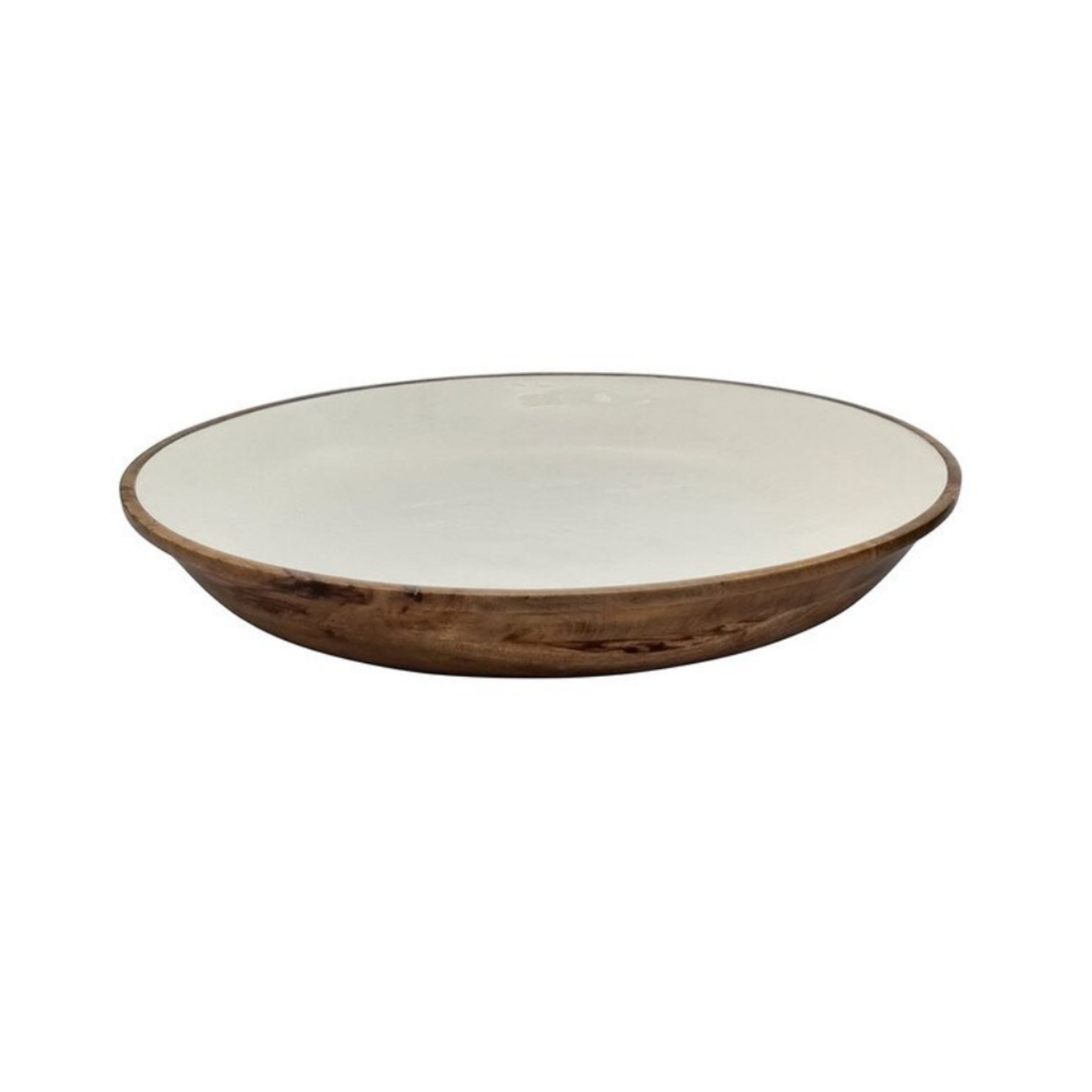Outside The Box 18" White Enamel Mango Wood Round Bowl