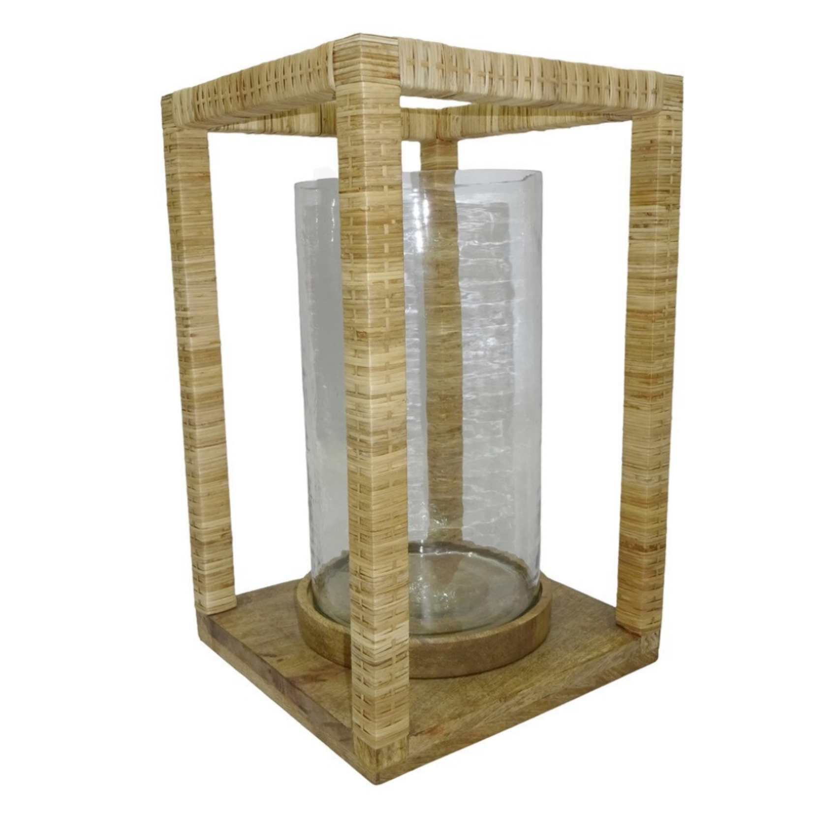 Outside The Box 18" Mango Wood Hand Crafted Rattan Wrapped Glass Lantern