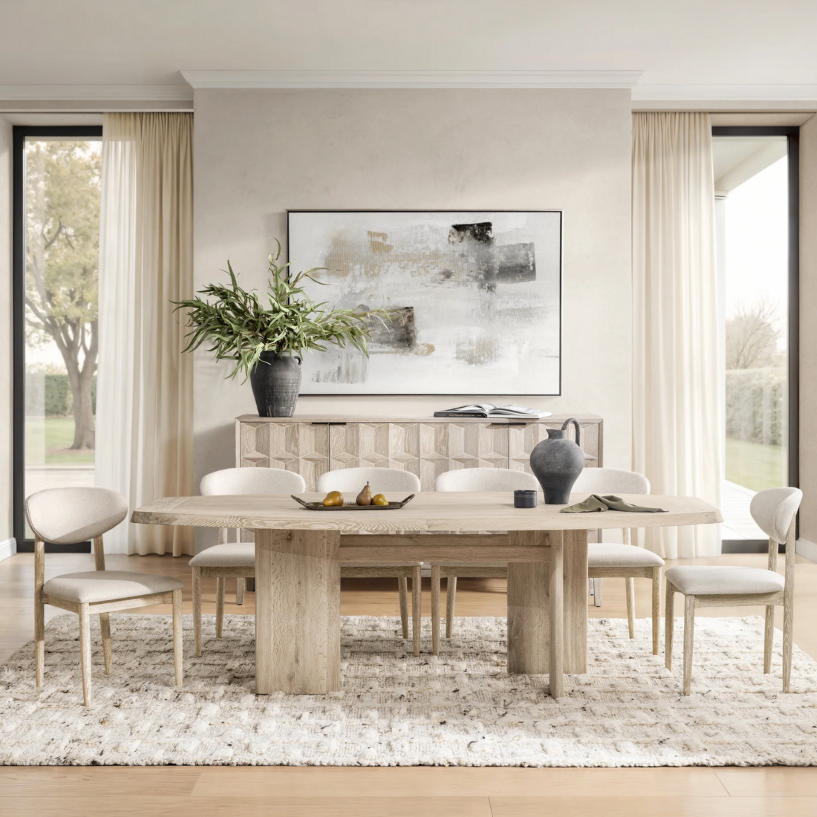 Outside The Box 95x47 Sorento Oak Wood Rectangular Dining Table In Soft Ash
