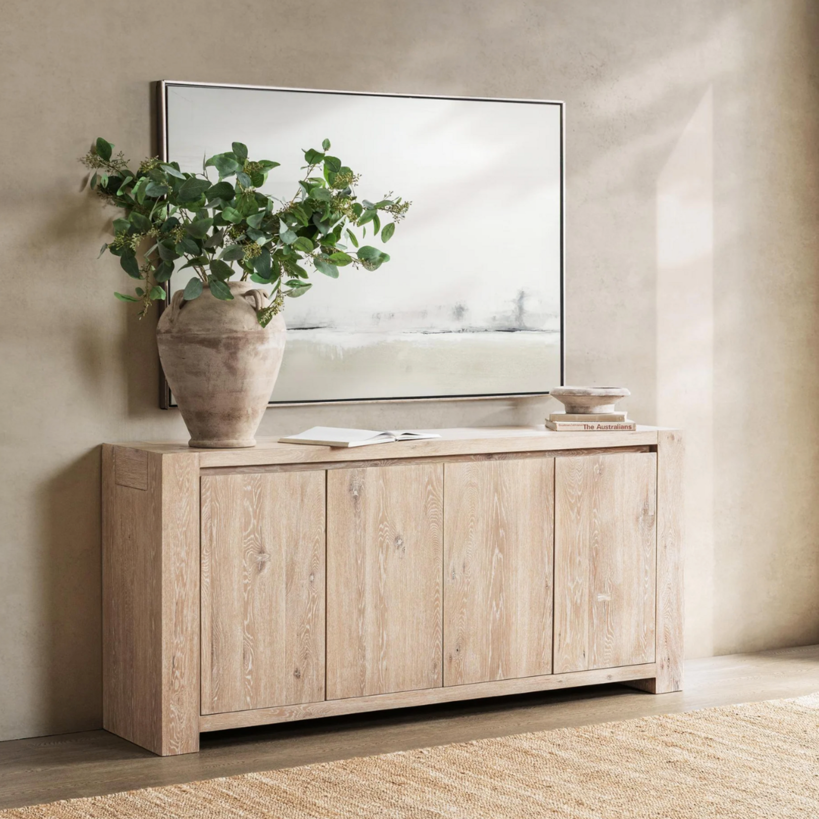 Outside The Box 78x18x36 Bristol Reclaimed Oak 4 Door Sideboard In White Washed