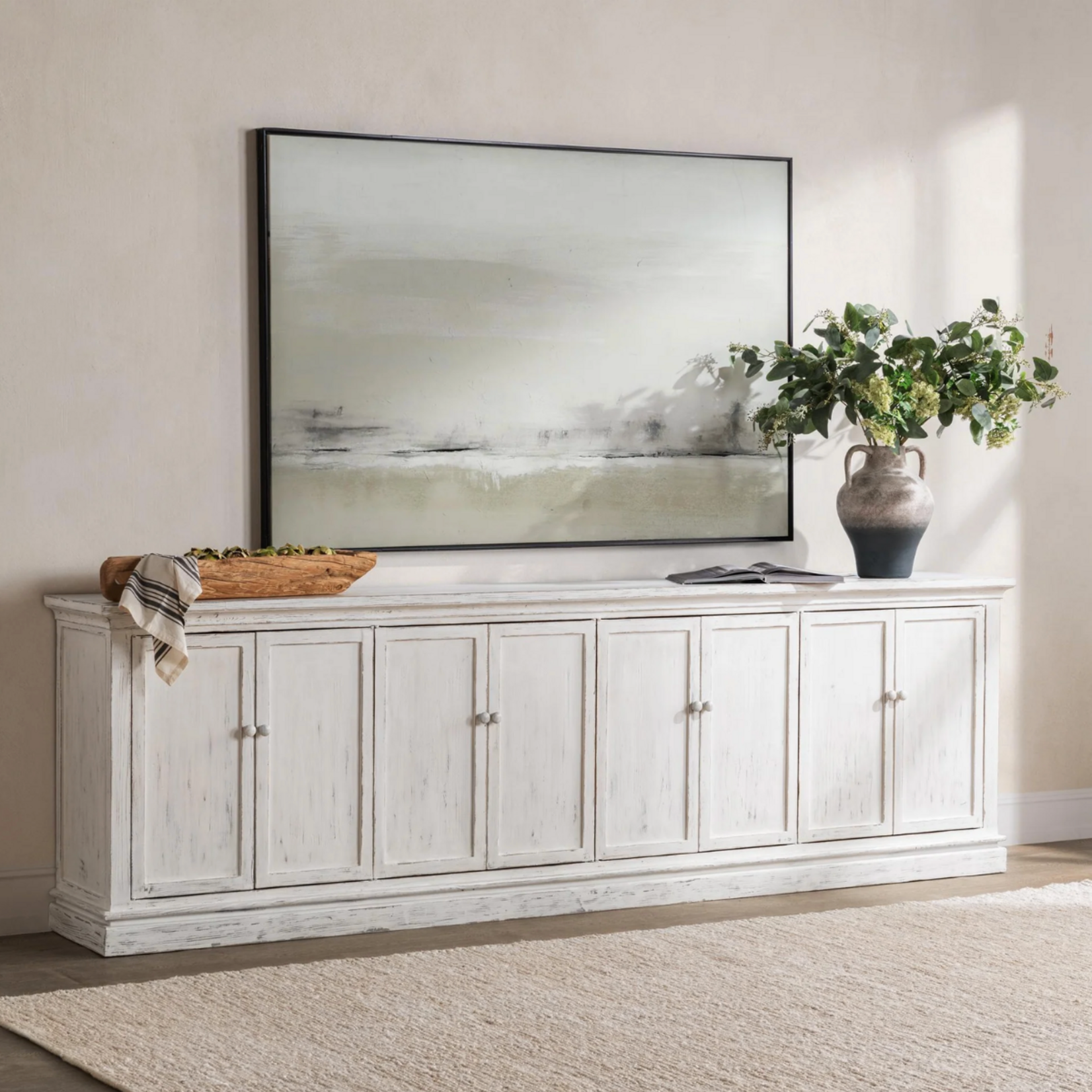 Outside The Box 122x19x38 Elmer Reclaimed Pine 8 Door Sideboard In Shoreline Wash