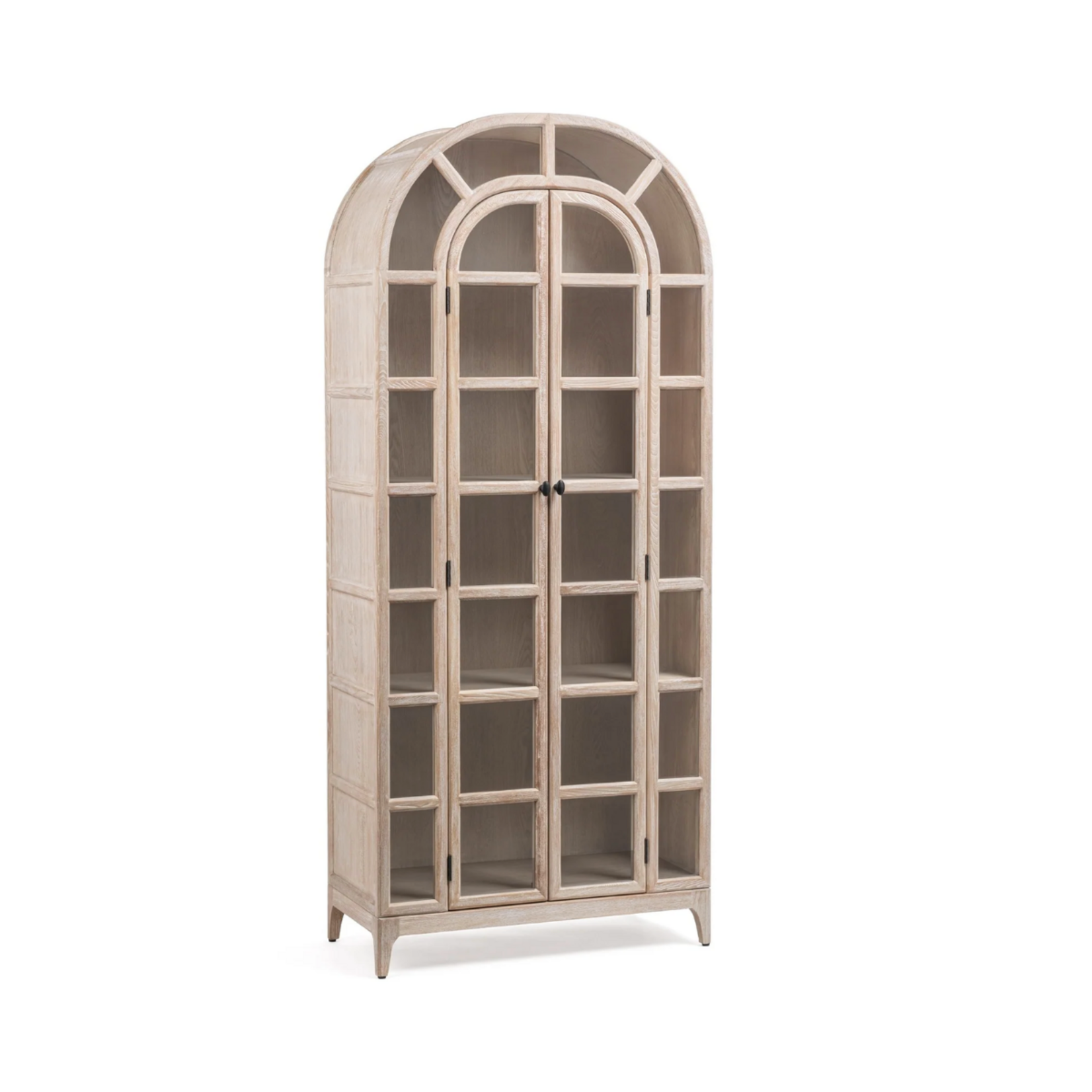 Outside The Box 86x18x37 Waverly White Washed Elm Wood 2 Glass Door Bookcase