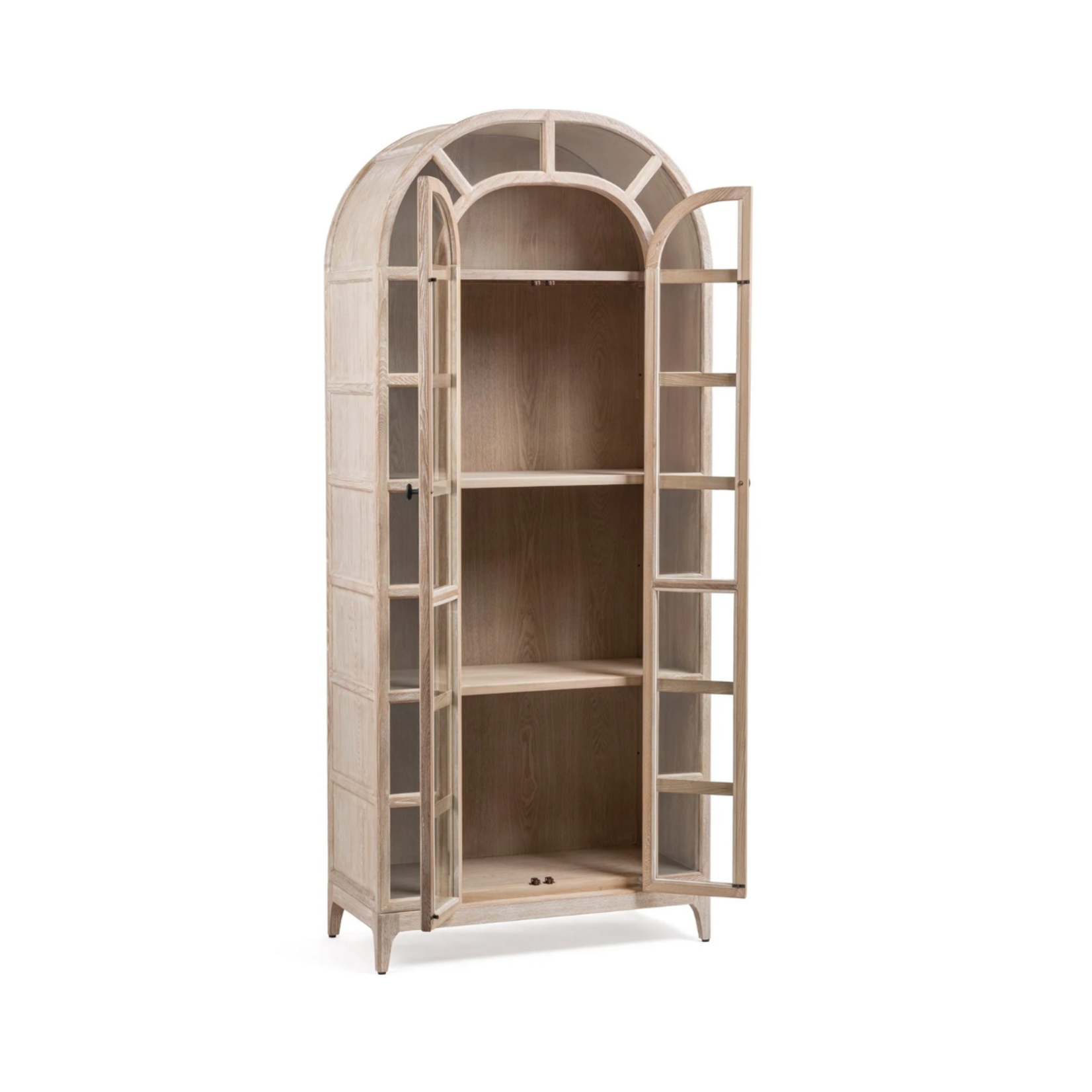 Outside The Box 86x18x37 Waverly White Washed Elm Wood 2 Glass Door Bookcase
