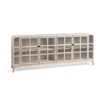 Outside The Box 85x18x34 Waverly White Washed Elm Wood 4 Glass Door Sideboard