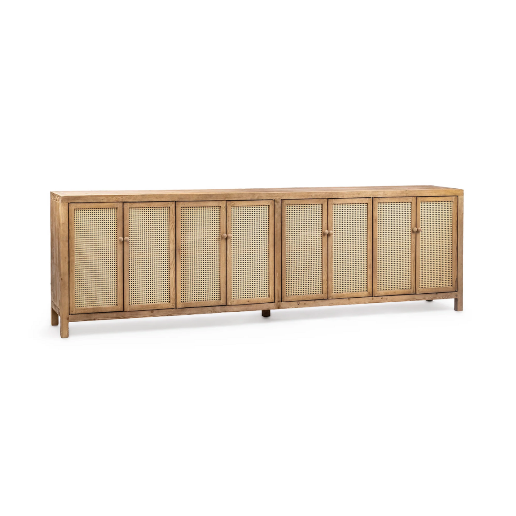 Outside The Box 122x19x38 Alvin Reclaimed Pine & Rattan 8 Door Sideboard In Sandy Cove